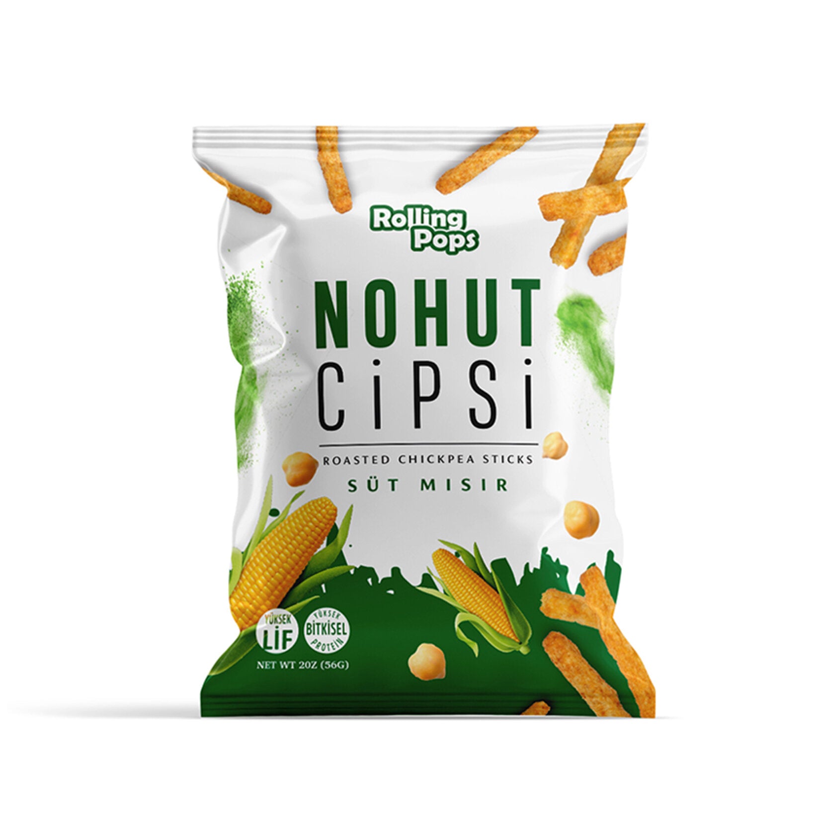 Rolling Pops Corn Chickpea Chips with Sweet Corn Flavor bring a deliciously crunchy twist to your snack time.