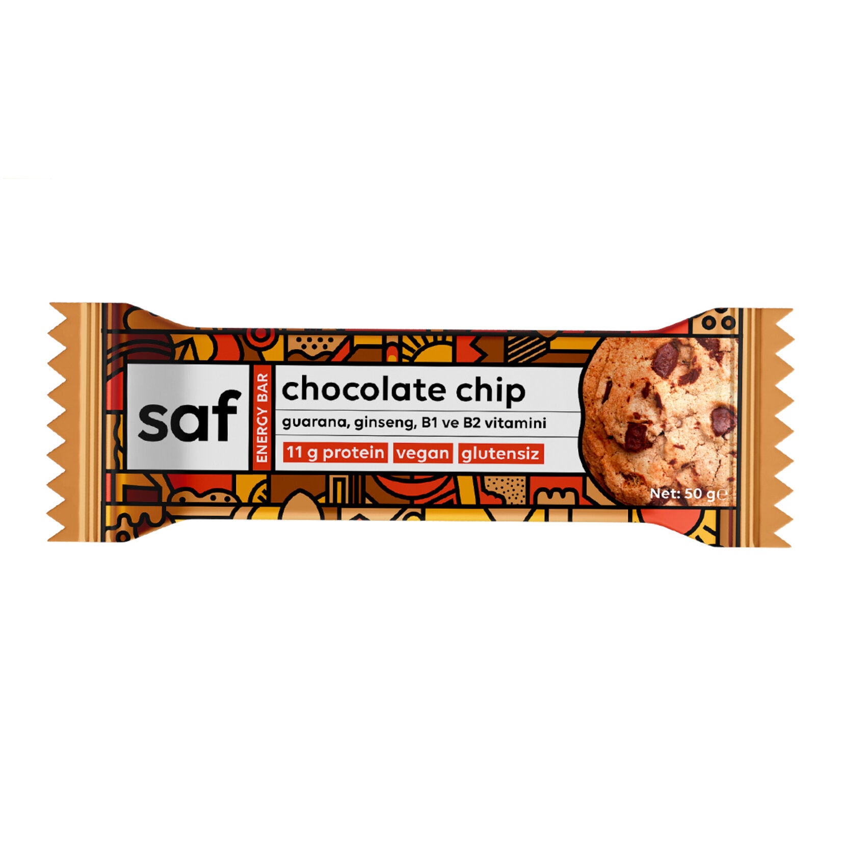 Fuel your day with the Saf Chocolate Chip Energy Bar, a deliciously wholesome snack made in Türkiye.
