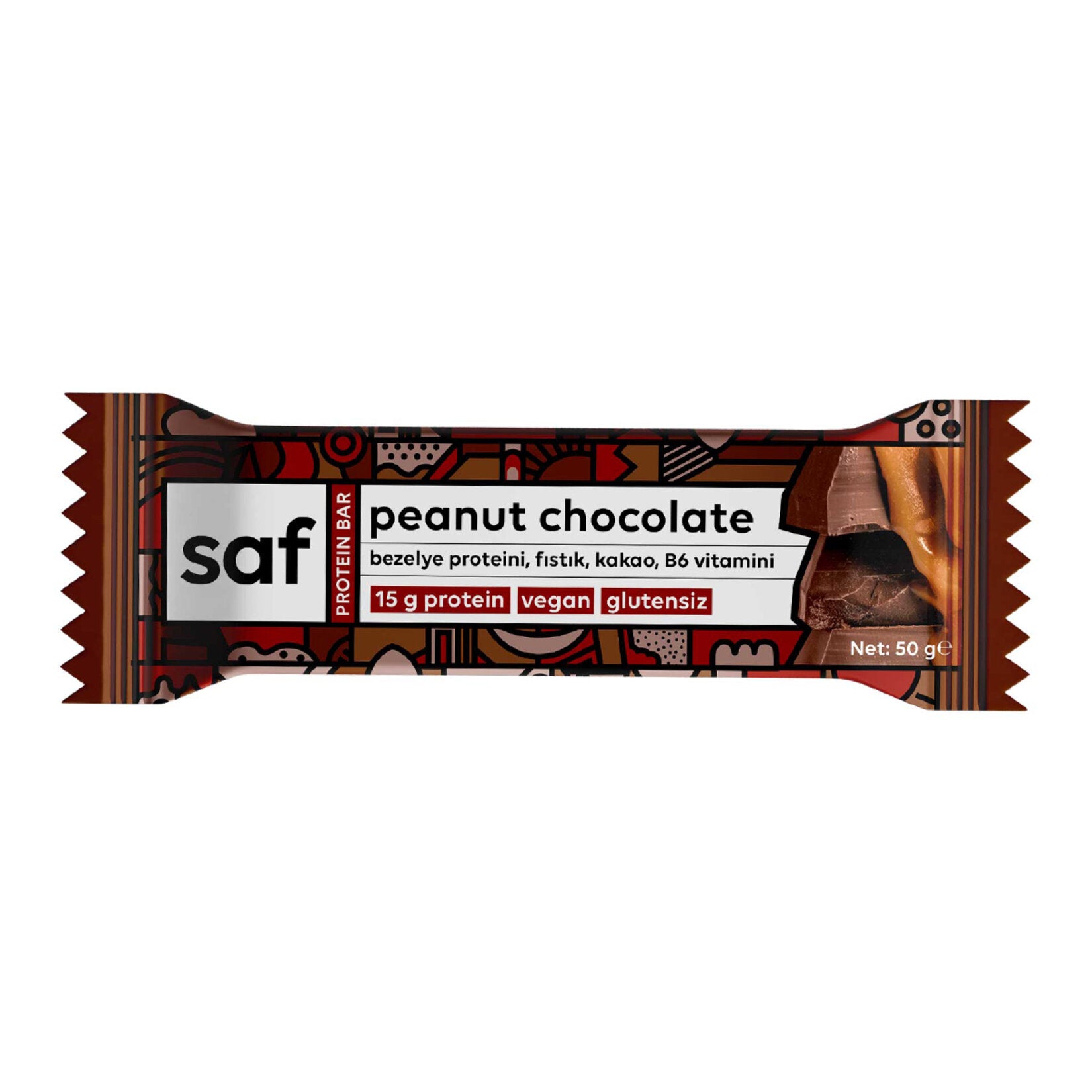 Fuel your day with the Saf Peanut Chocolate Protein Bar, a delicious and nutritious snack made with clean ingredients straight from Türkiye.