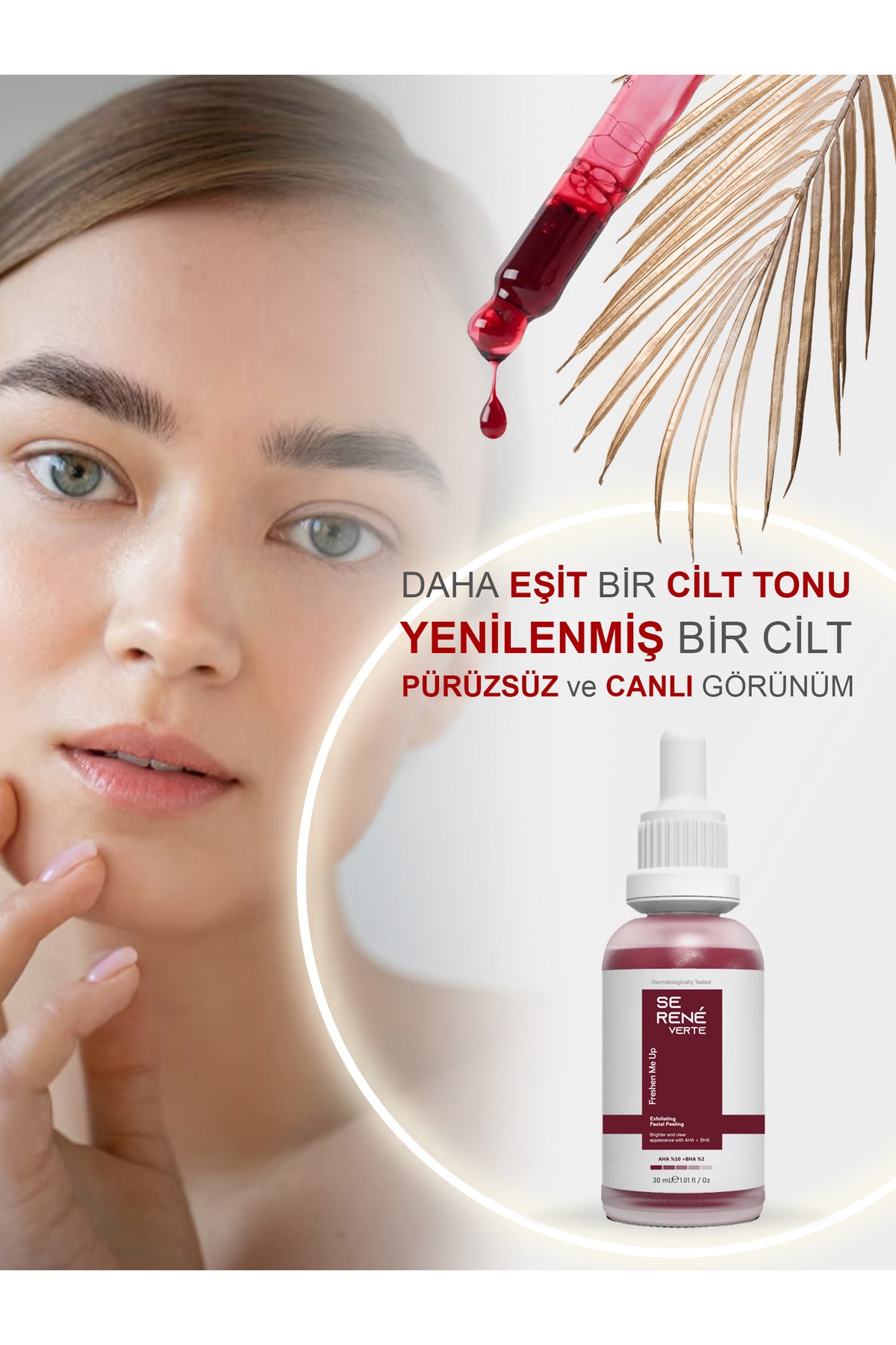 Se Rene Verte Revitalizing & Pore Tightening Red Peeling Face Serum is a high-performance AHA 10% + BHA 2% exfoliating serum designed to refine skin texture, unclog pores, and promote a more even-looking complexion.