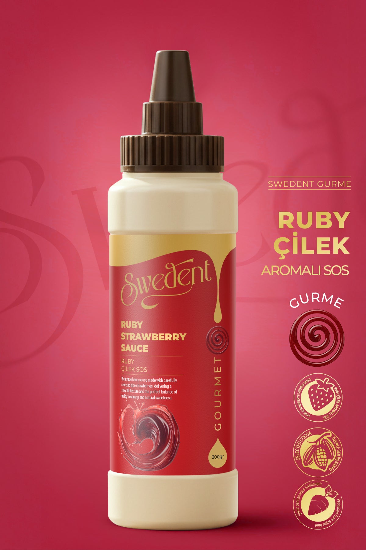 Enjoy the vibrant taste of real fruit with Swedent Gourmet Series Ruby Strawberry Flavored Sauce.