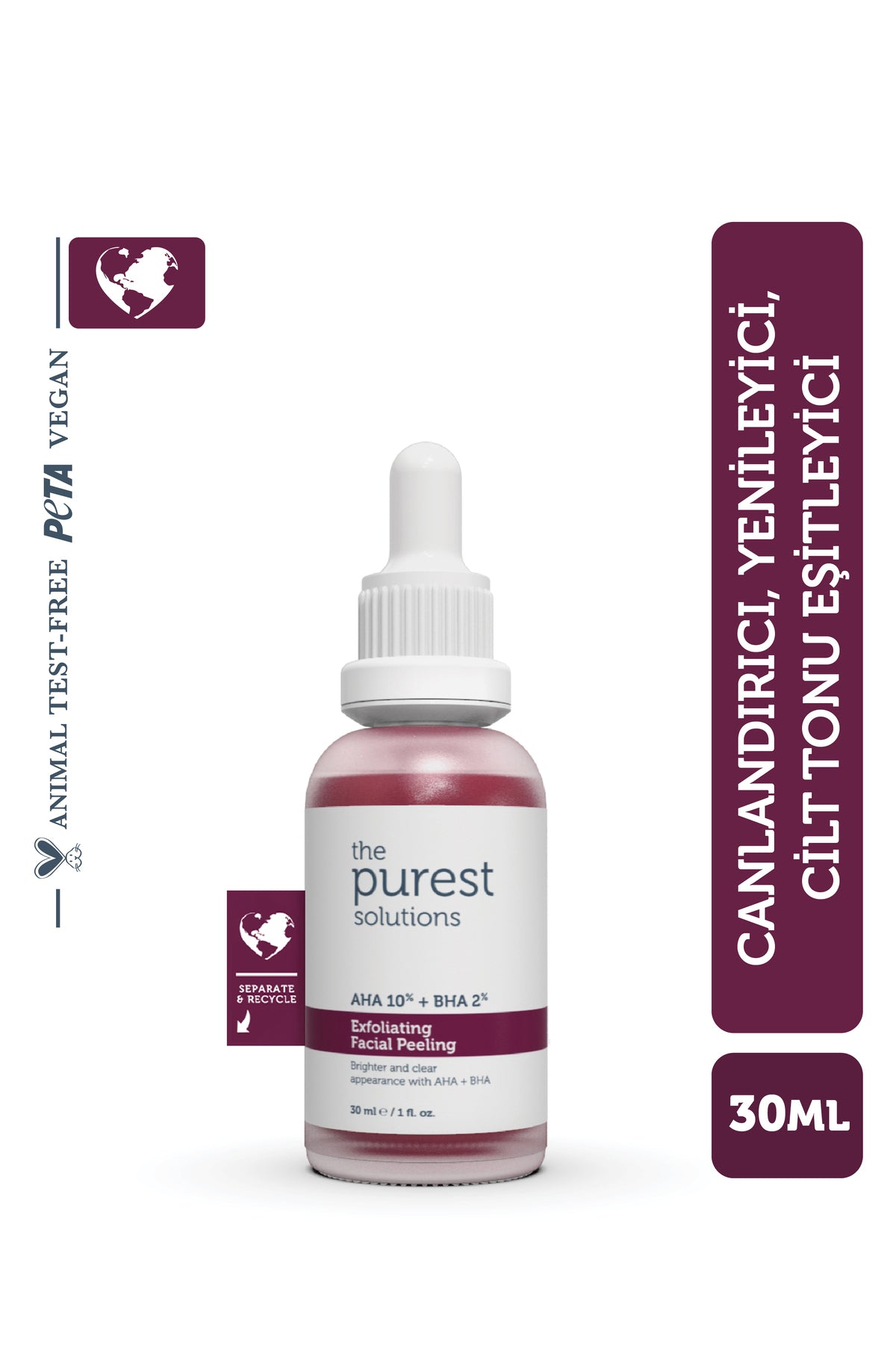 The Purest Solutions AHA & BHA Revitalizing Red Peeling Serum is a targeted exfoliating treatment formulated with 10% AHA (Alpha Hydroxy Acids) and 2% BHA (Beta Hydroxy Acid) to help refresh the look of dull skin and promote a more even-looking tone.