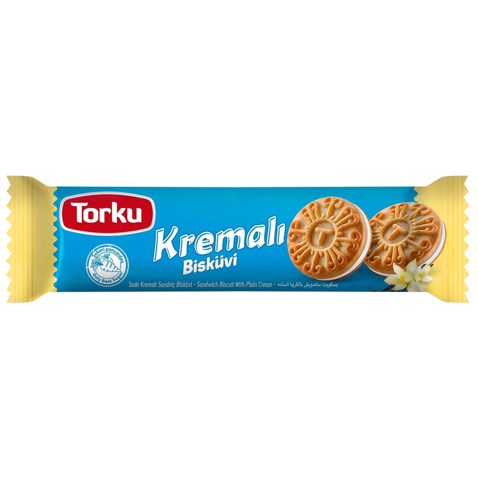 Torku Classic Plain Cream Biscuit brings together two crisp golden biscuits with a smooth vanilla-style cream filling for a simple, satisfying snack.