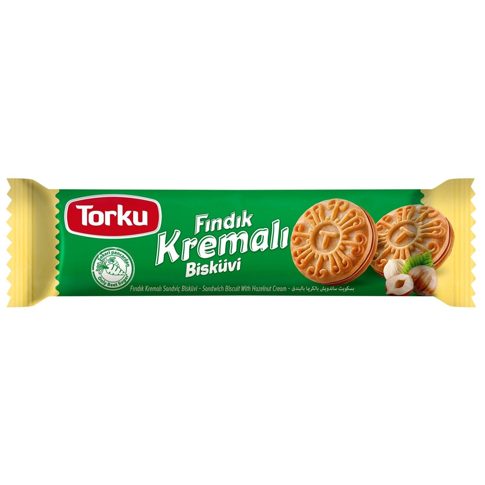 Torku Klasik Findik Cremali Biscuit brings together crisp golden sandwich biscuits and a smooth hazelnut cream filling for a perfectly balanced sweet snack.