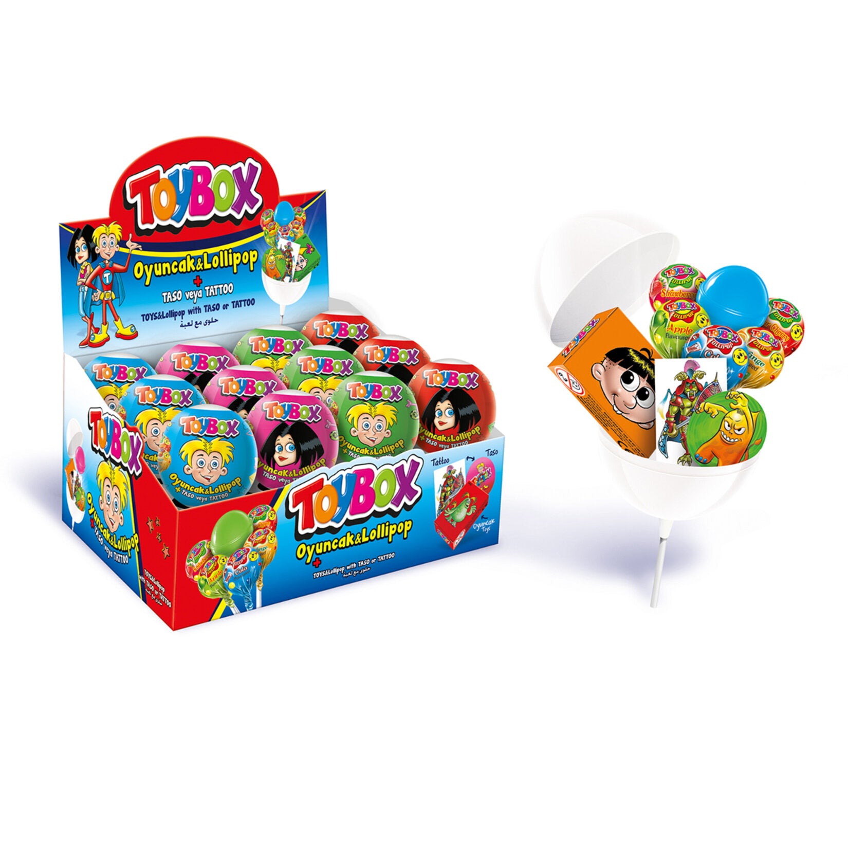 Bring joy and flavor together with Toybox Toy & Lollipop – a delightful combo of colorful lollipops and surprise toys that kids love.