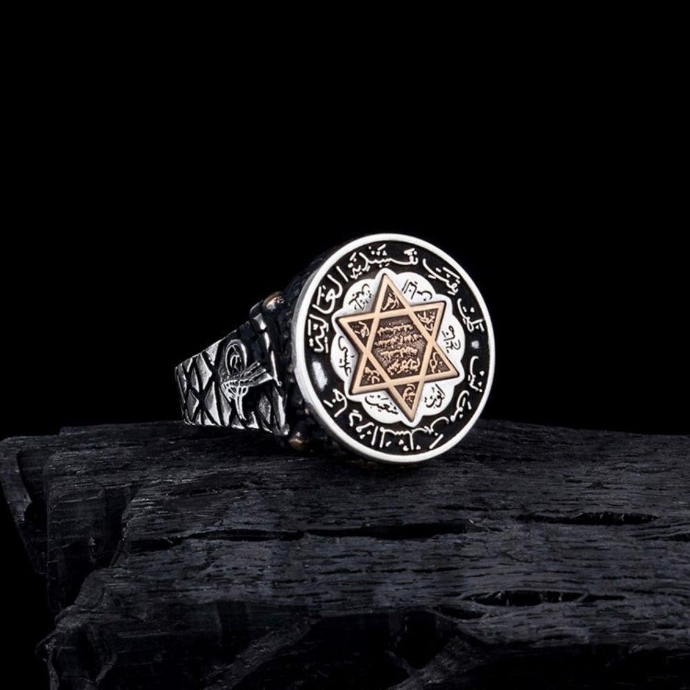 Turkish Silver Ring Suleyman Seal Tugra Design is a bold expression of heritage and craftsmanship inspired by the grandeur of the Ottoman era.