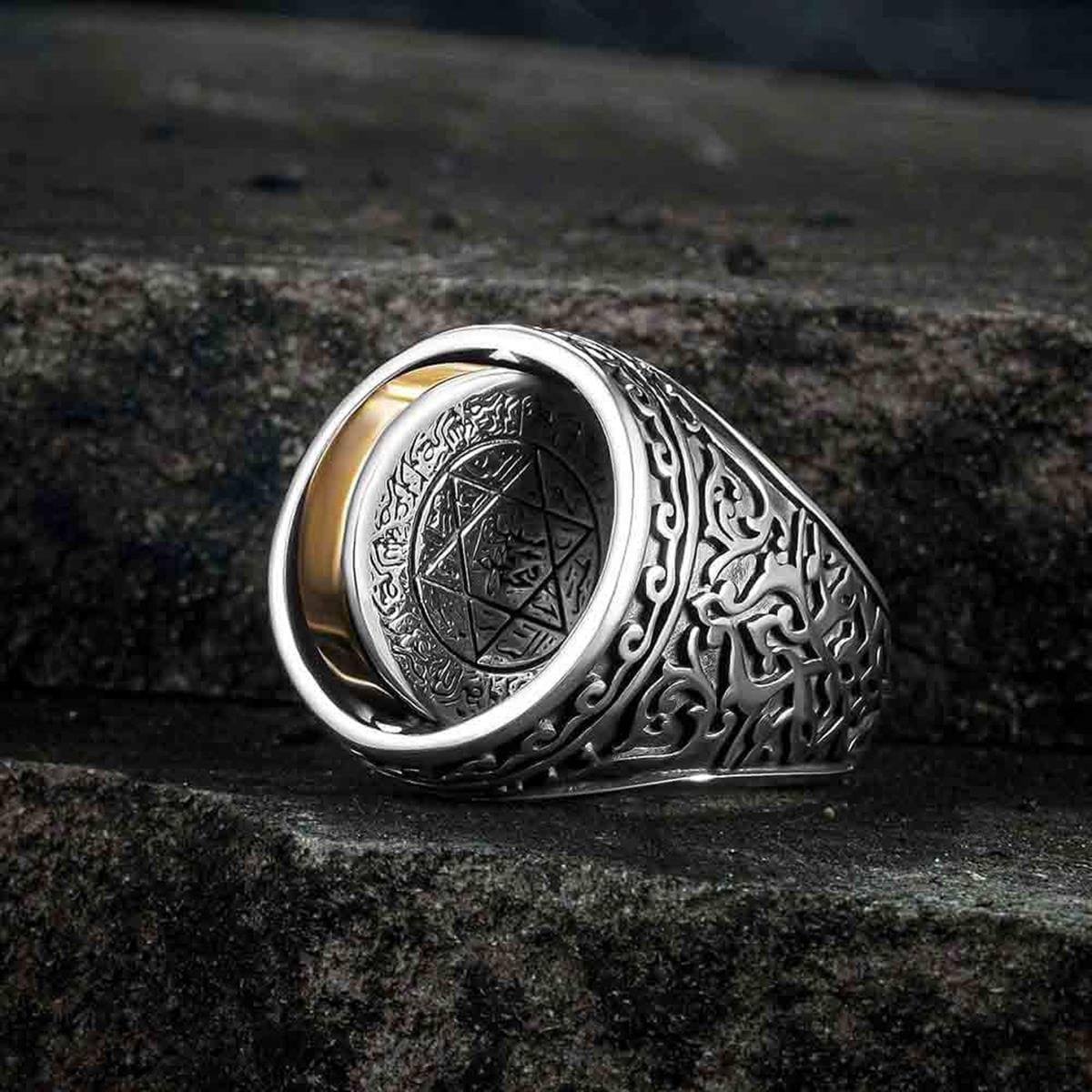 Rooted in centuries-old symbolism, this Turkish Silver Ring with Rotating Seal of Solomon blends spiritual heritage with bold craftsmanship.