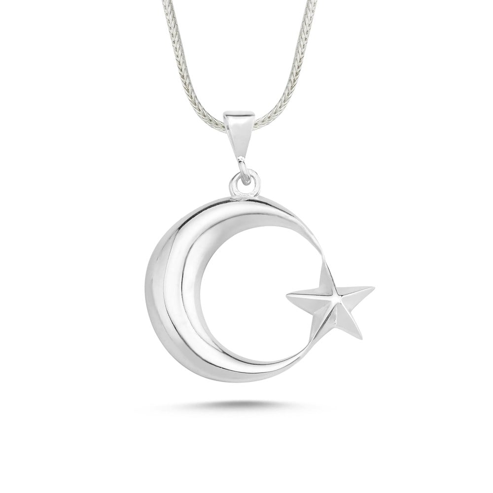 Celebrate heritage and symbolism with this Turkish Sterling Silver Crescent Star Necklace, crafted in a smooth, domed (bombeli) design that gives the iconic crescent and star motif a bold yet refined presence.