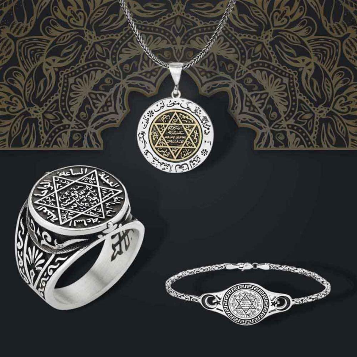 Crafted in solid 925 Sterling Silver, this striking Turkish Sterling Silver Jewelry Set with Seal of Solomon brings together a ring, necklace, and bracelet united by one of the most powerful symbols in history.