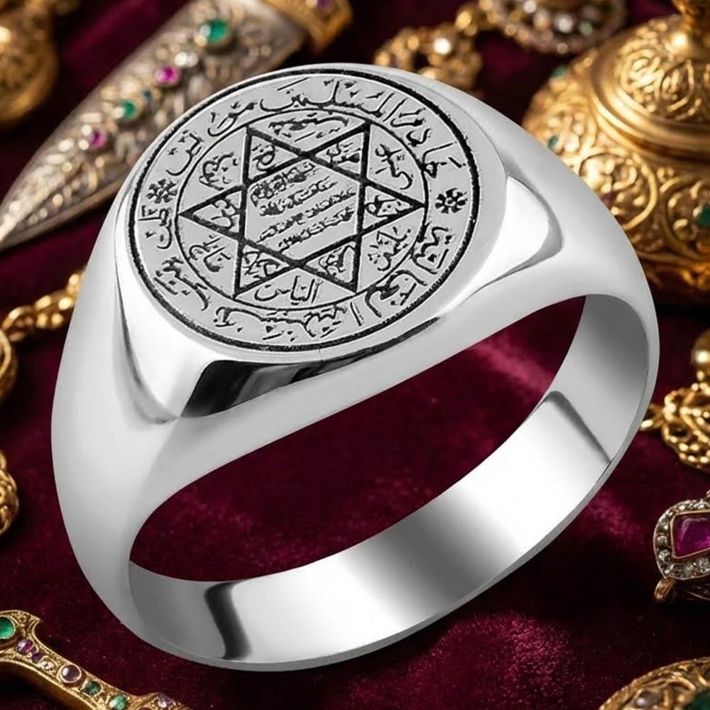 Turkish Sterling Silver Mens Ring with Seal of Solomon is a bold expression of history, symbolism, and craftsmanship.