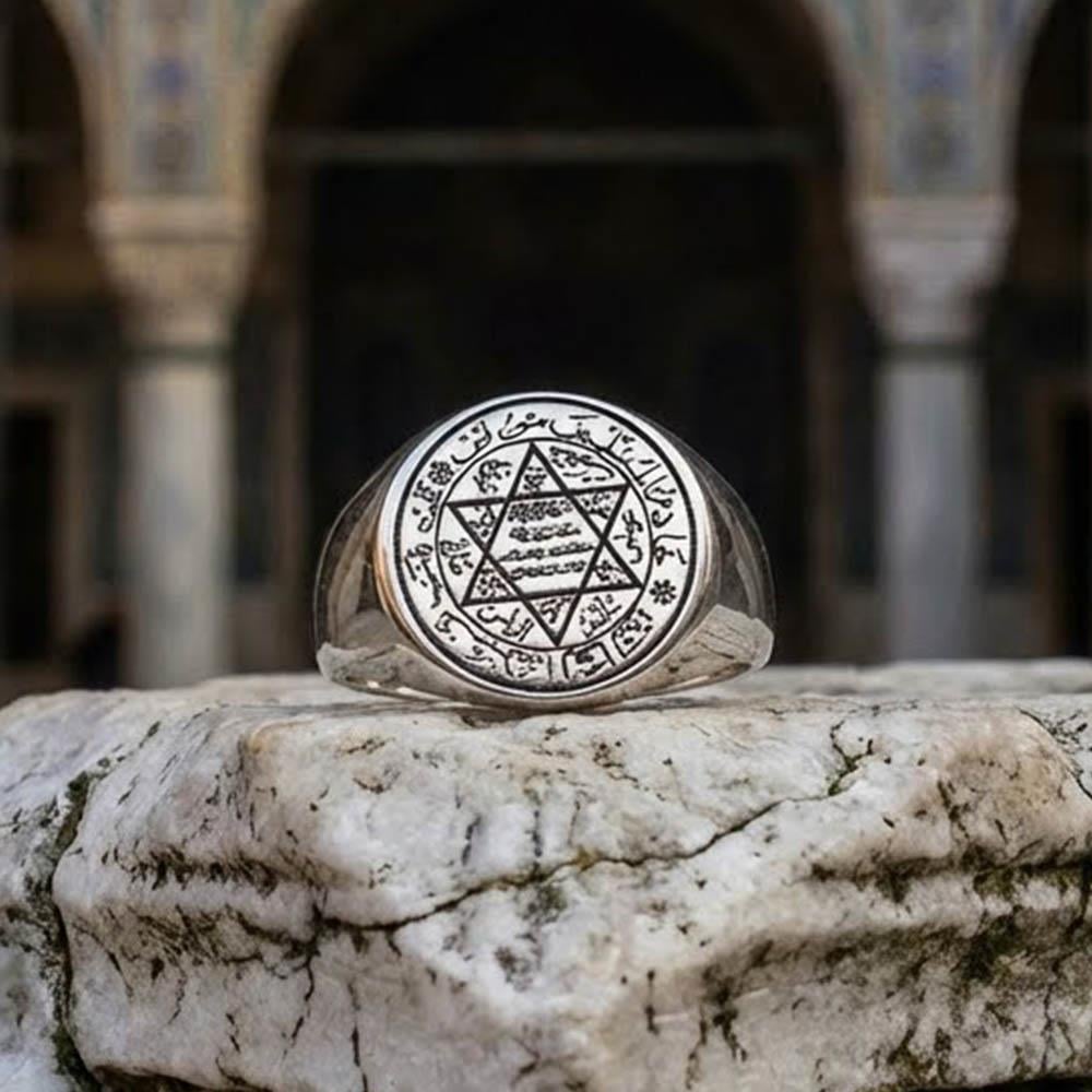 Turkish Sterling Silver Mens Ring with Seal of Solomon is a bold expression of history, symbolism, and craftsmanship.