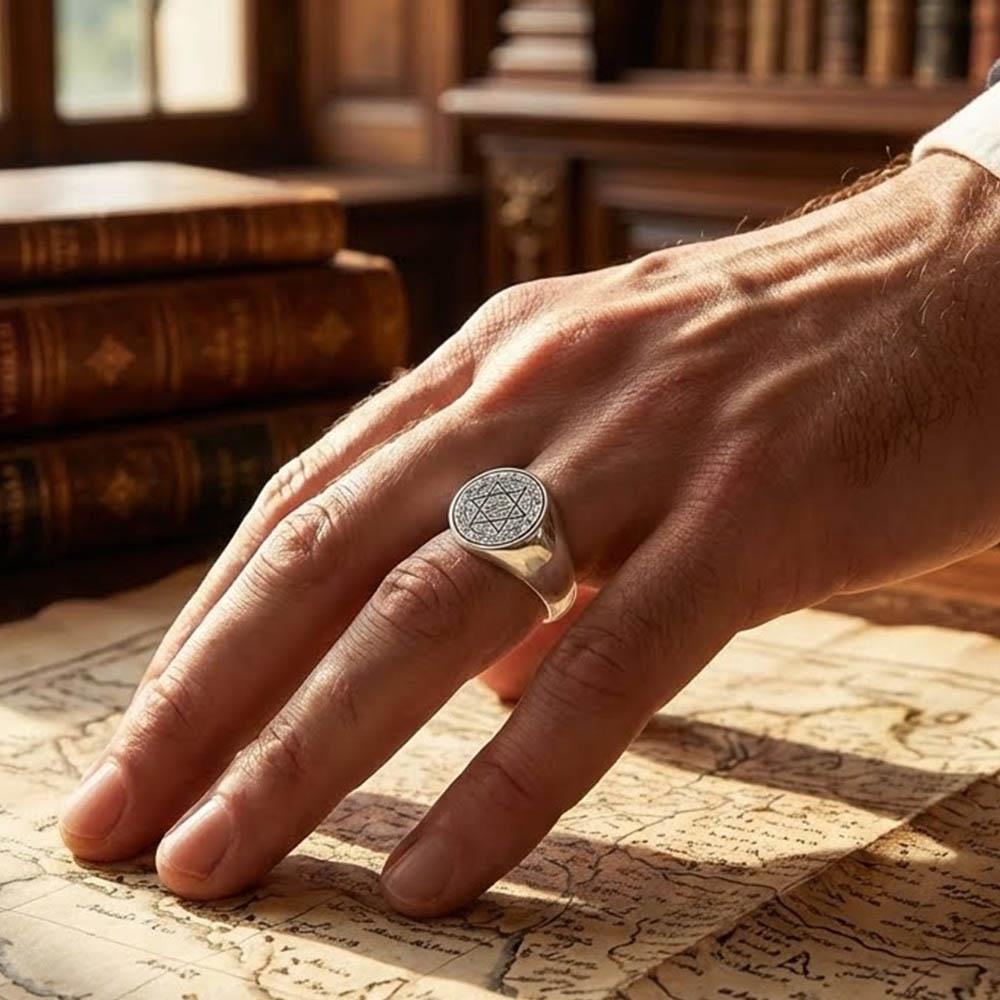 Turkish Sterling Silver Mens Ring with Seal of Solomon is a bold expression of history, symbolism, and craftsmanship.