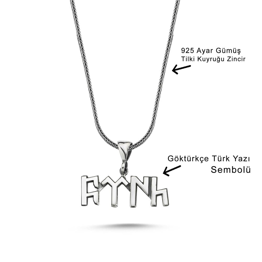 Celebrate heritage and symbolism with this Turkish Sterling Silver Necklace with Gokturk Script, crafted entirely from 925 sterling silver.