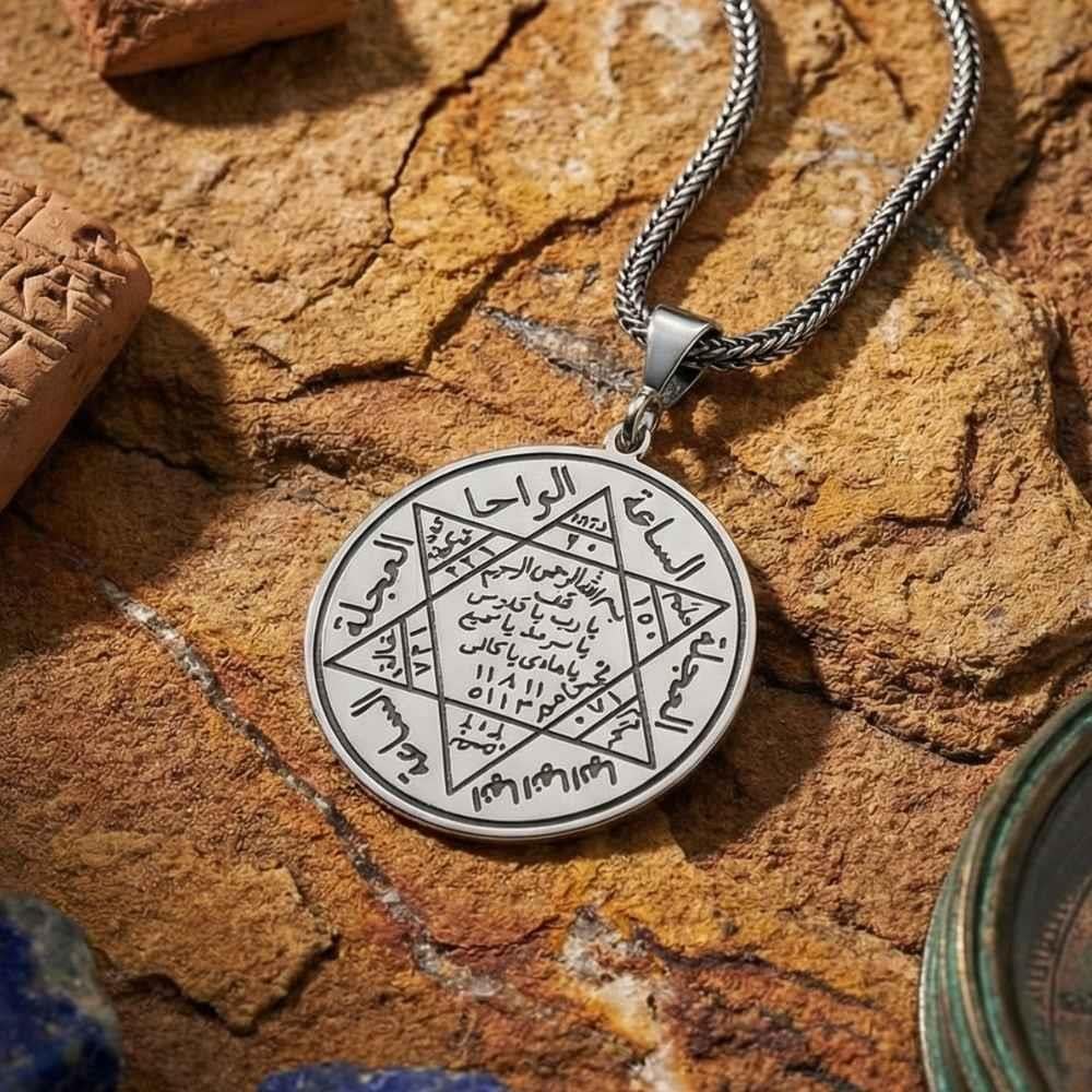 Crafted with symbolic meaning and bold presence, this Turkish Sterling Silver Necklace with Seal of Solomon features an intricately engraved Seal of Solomon pendant inspired by centuries of Anatolian tradition.