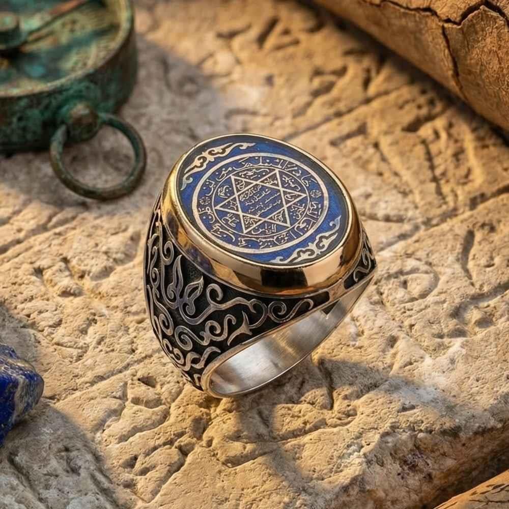 Turkish Sterling Silver Ring with Blue Enamel Seal of Solomon is a powerful expression of faith, heritage, and master craftsmanship.