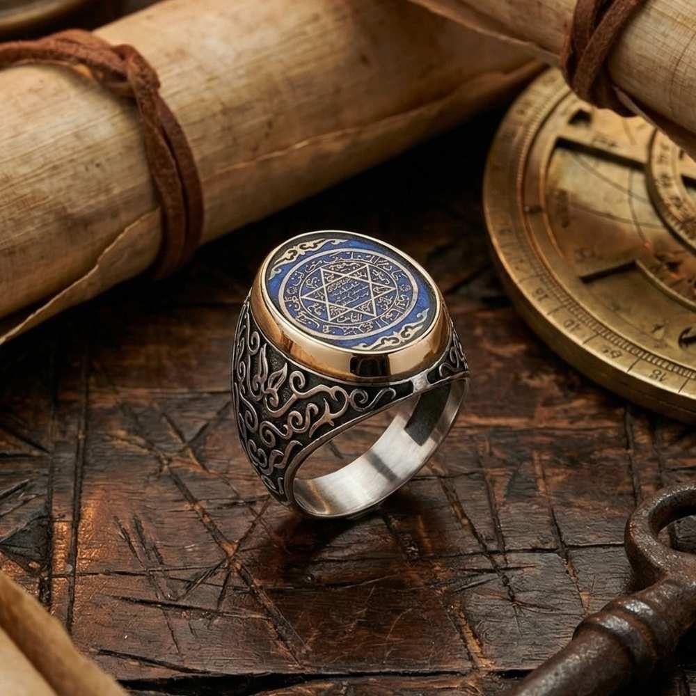 Turkish Sterling Silver Ring with Blue Enamel Seal of Solomon is a powerful expression of faith, heritage, and master craftsmanship.
