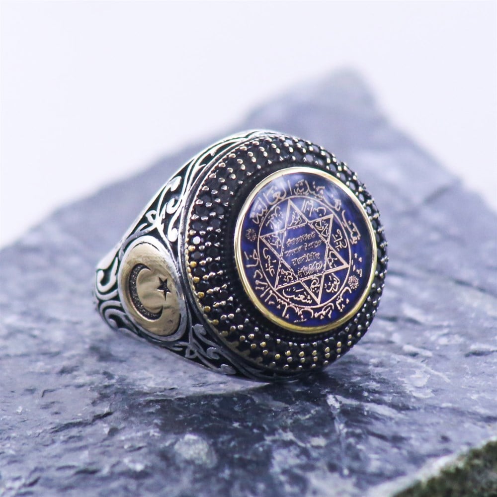 Turkish Sterling Silver Ring with Blue Zircon Seal of Solomon is a bold statement piece rooted in centuries of Anatolian and Ottoman symbolism.