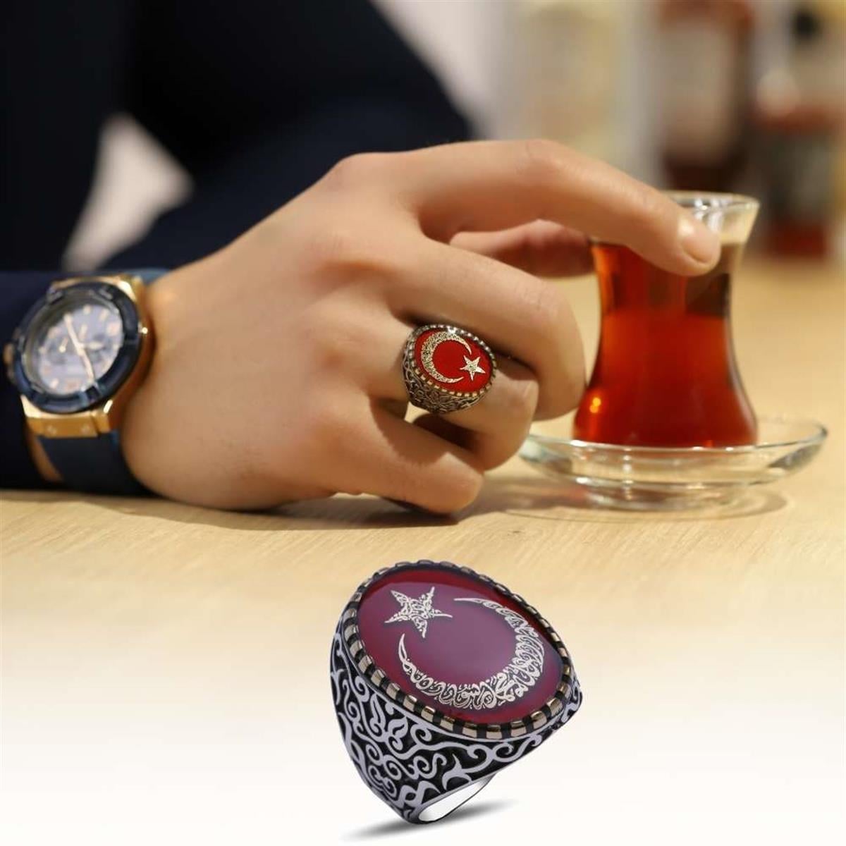 Turkish Sterling Silver Ring with Crescent Star Enamel brings together faith, heritage, and masterful craftsmanship in one powerful design.