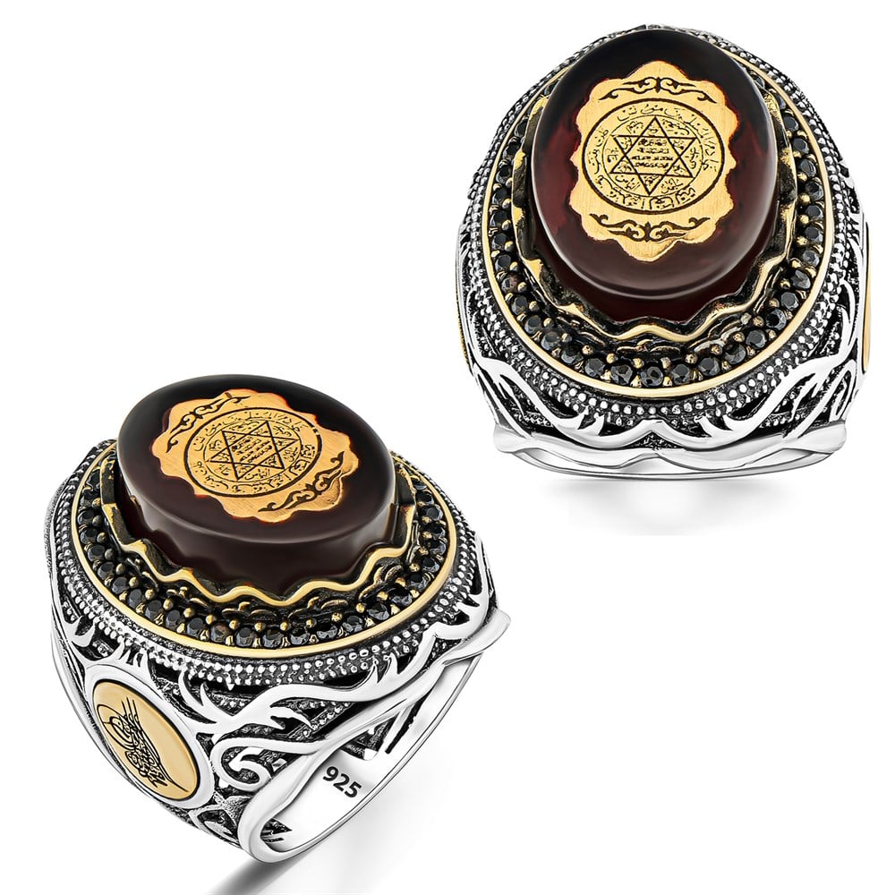 Turkish Sterling Silver Ring with Red Amber featuring the revered Seal of Solomon (Muhur of Suleiman) is a bold statement of heritage, symbolism, and craftsmanship.