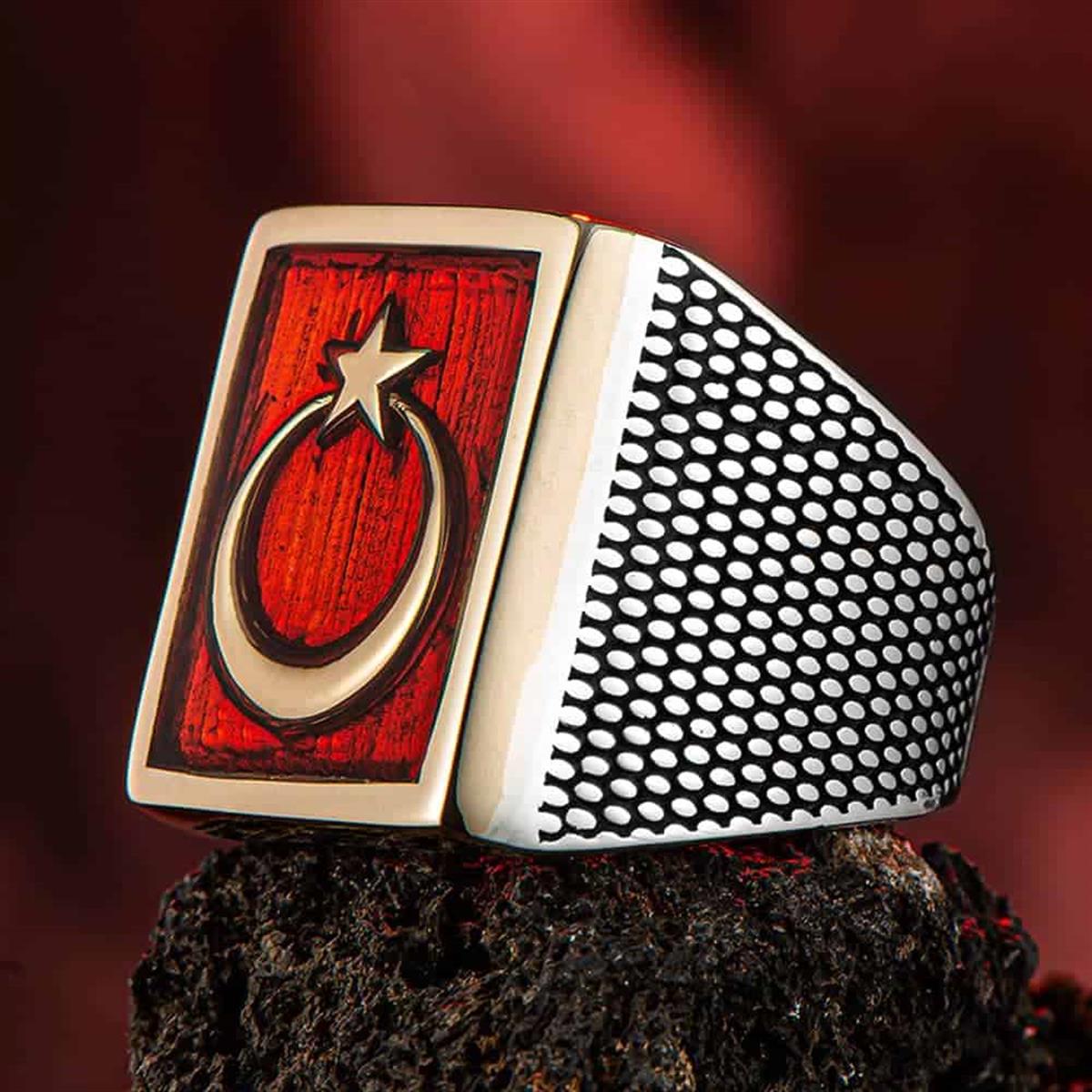 Crafted with precision from 925 Sterling Silver, this bold Turkish Sterling Silver Ring carries the powerful symbolism of the red Crescent and Star.