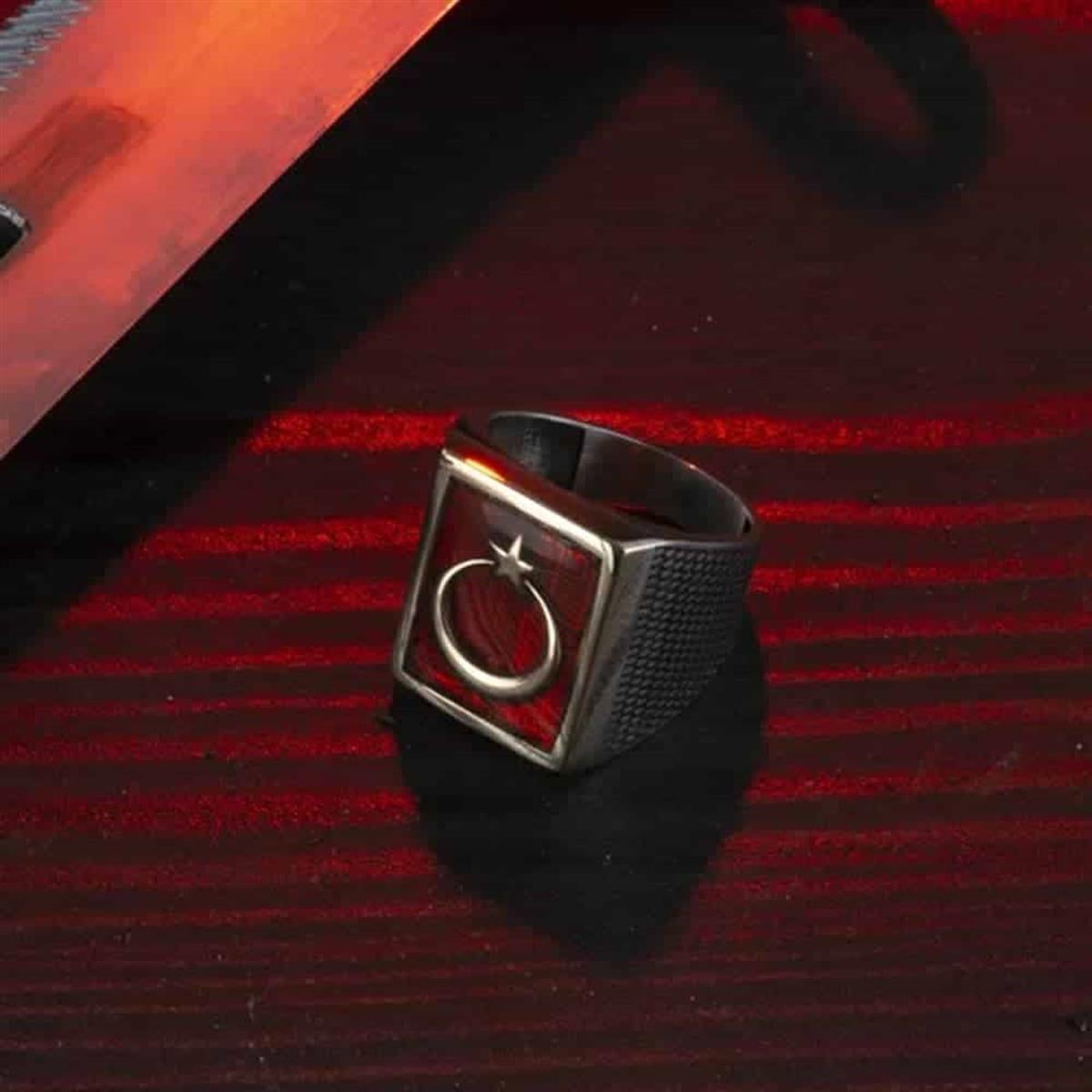 Crafted with precision from 925 Sterling Silver, this bold Turkish Sterling Silver Ring carries the powerful symbolism of the red Crescent and Star.