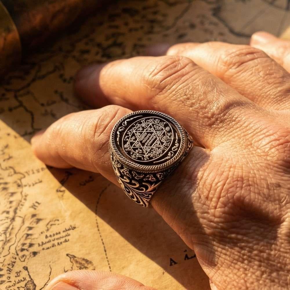 Discover the bold symbolism of this Turkish Sterling Silver Ring with Seal of Solomon, crafted for those who appreciate meaningful design and traditional artistry.
