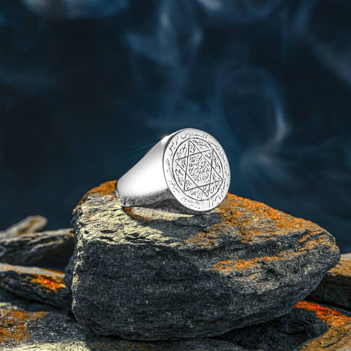 Rooted in centuries of spiritual tradition, this Turkish Sterling Silver Ring with Seal of Solomon features the revered six-pointed star symbol intricately engraved by hand onto a solid silver plate.