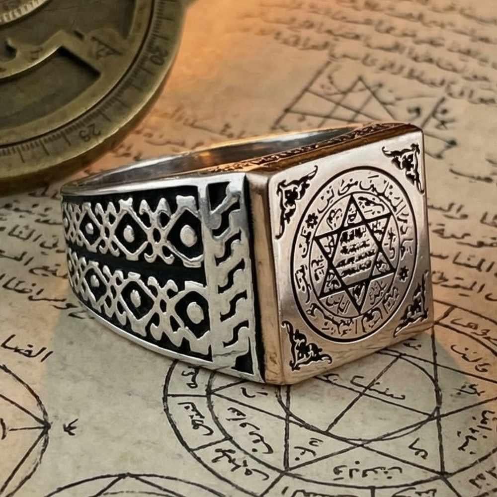 Turkish Sterling Silver Ring with Suleiman Seal is a bold statement piece inspired by the grandeur of the Ottoman era.