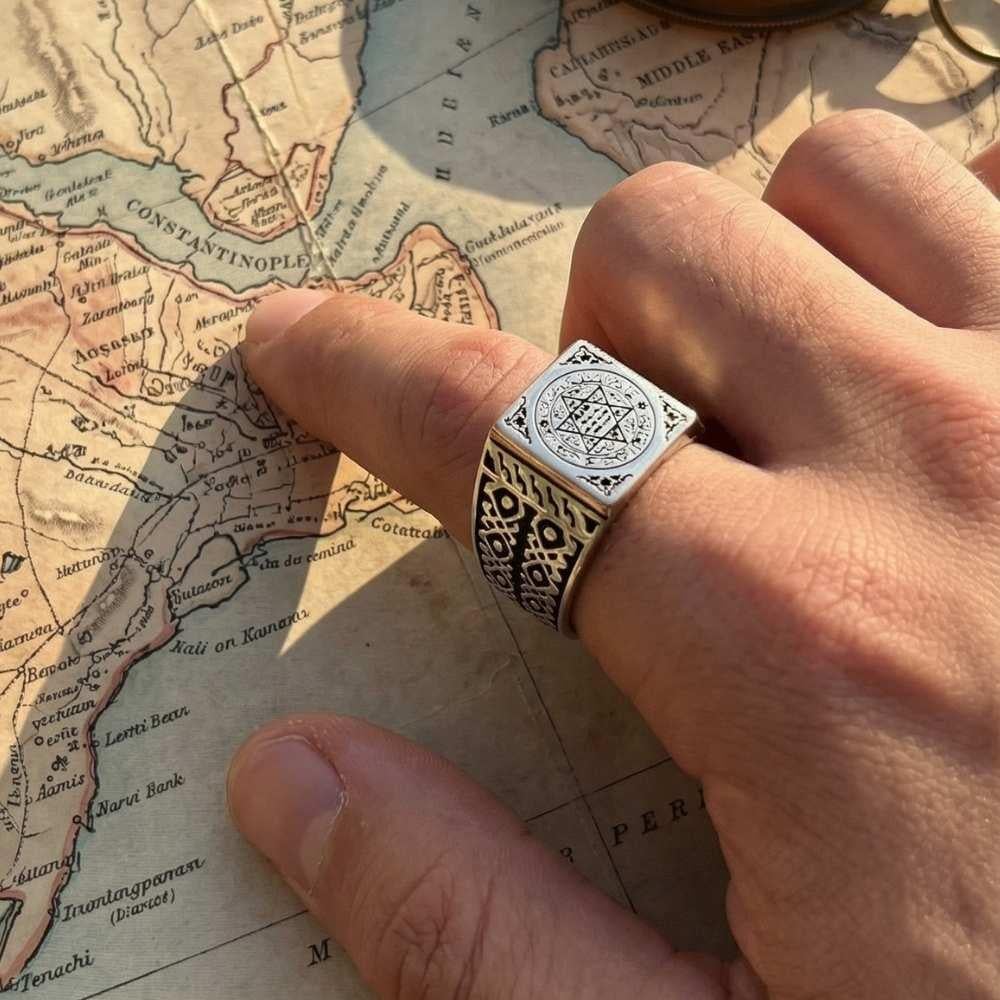 Turkish Sterling Silver Ring with Suleiman Seal is a bold statement piece inspired by the grandeur of the Ottoman era.
