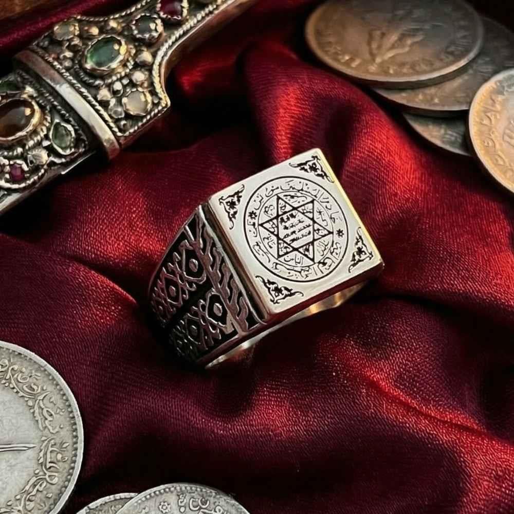 Turkish Sterling Silver Ring with Suleiman Seal is a bold statement piece inspired by the grandeur of the Ottoman era.
