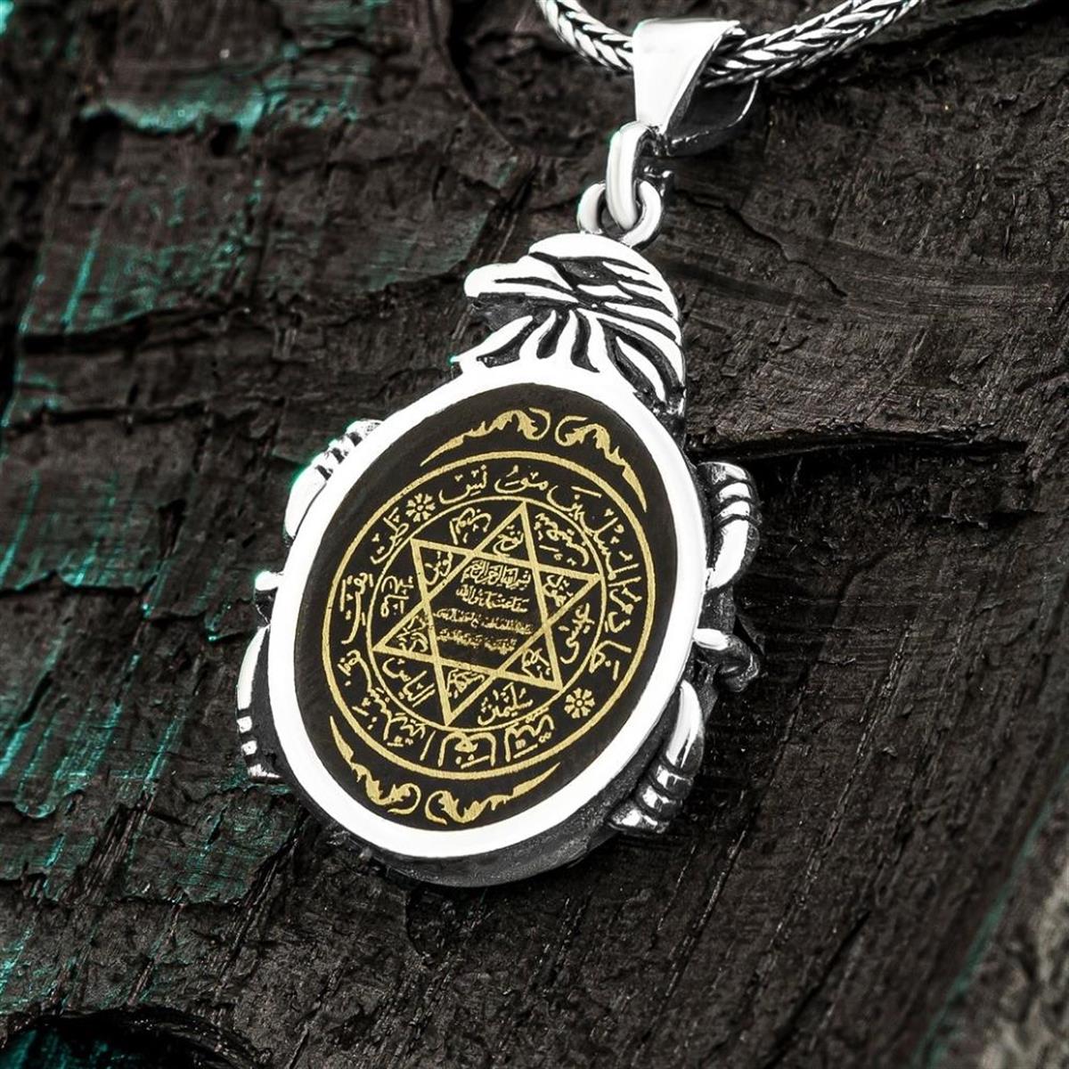 The Turkish Sterling Silver Seal of Solomon Necklace with Eagle Motif brings together powerful symbolism and refined craftsmanship.