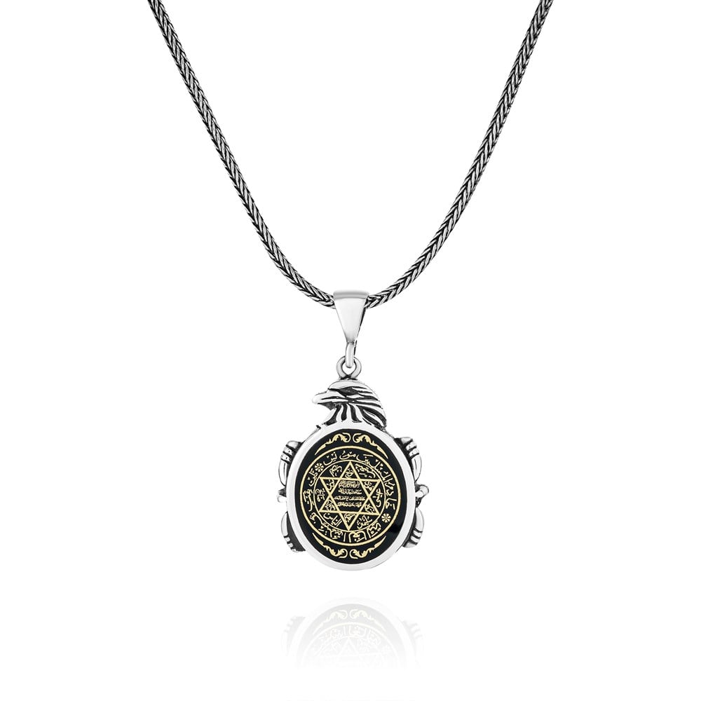 The Turkish Sterling Silver Seal of Solomon Necklace with Eagle Motif brings together powerful symbolism and refined craftsmanship.