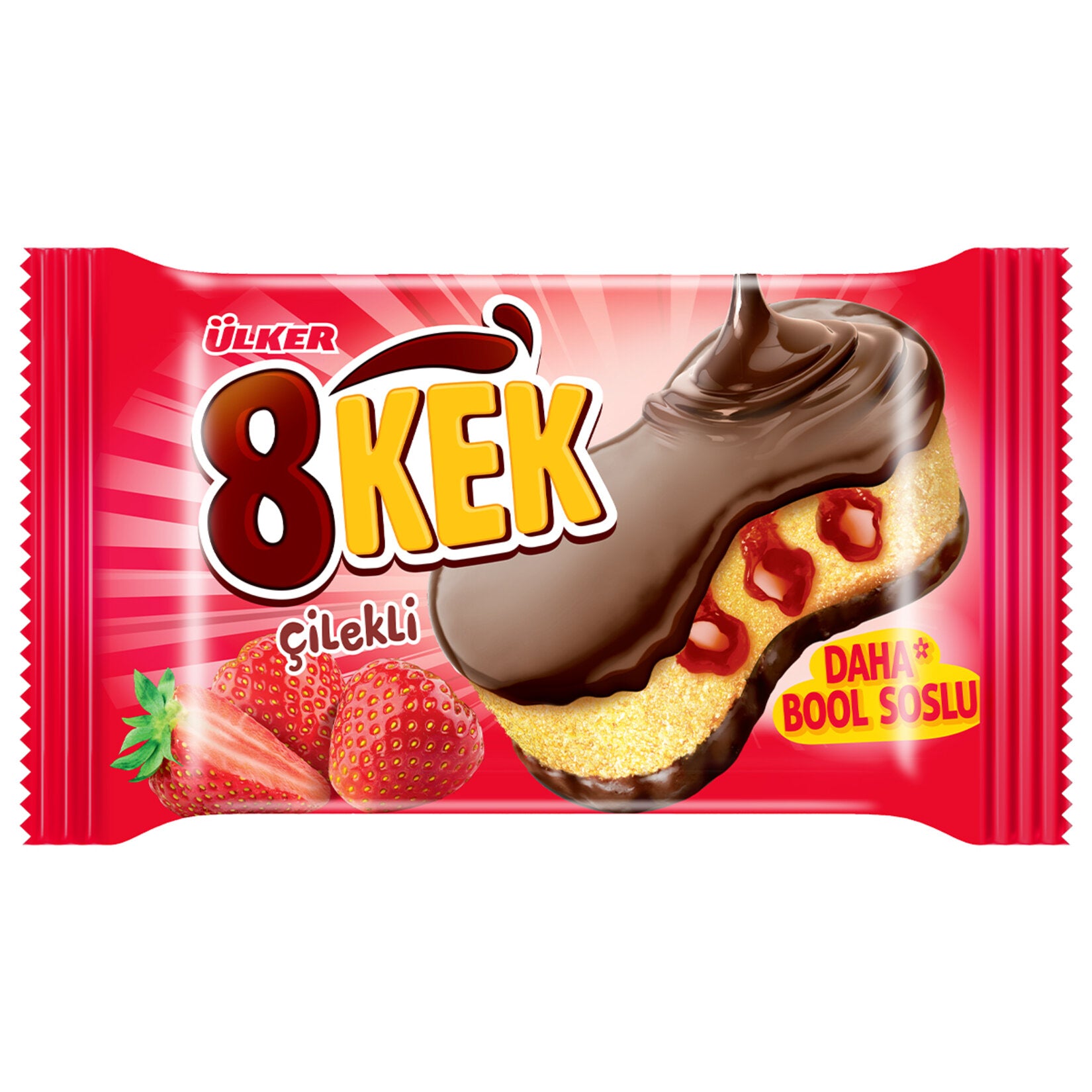 Enjoy the soft, fruity taste of Ulker 8 Kek Strawberry Cake, a delightful mini cake packed with the sweet flavor of real strawberries.