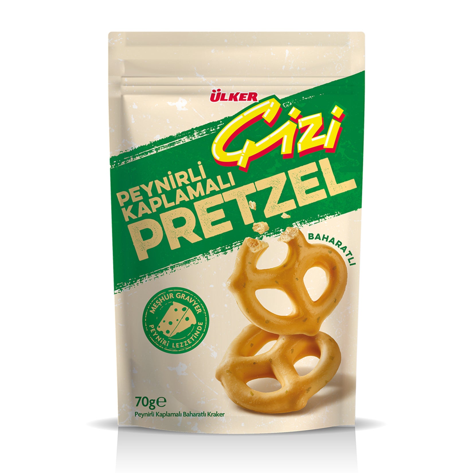 Ülker Çizi Cheese & Herb Pretzel Crackers 70g front packaging