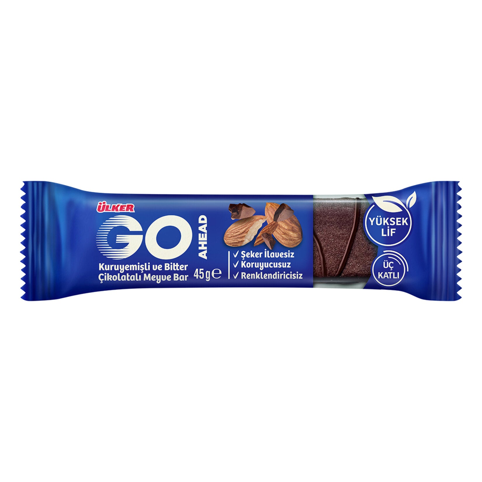 Discover the rich, layered taste of the Ulker Go Ahead Triple Layer Bar, a delicious and nutritious snack crafted with dates, almonds, peanuts, and a touch of cocoa.