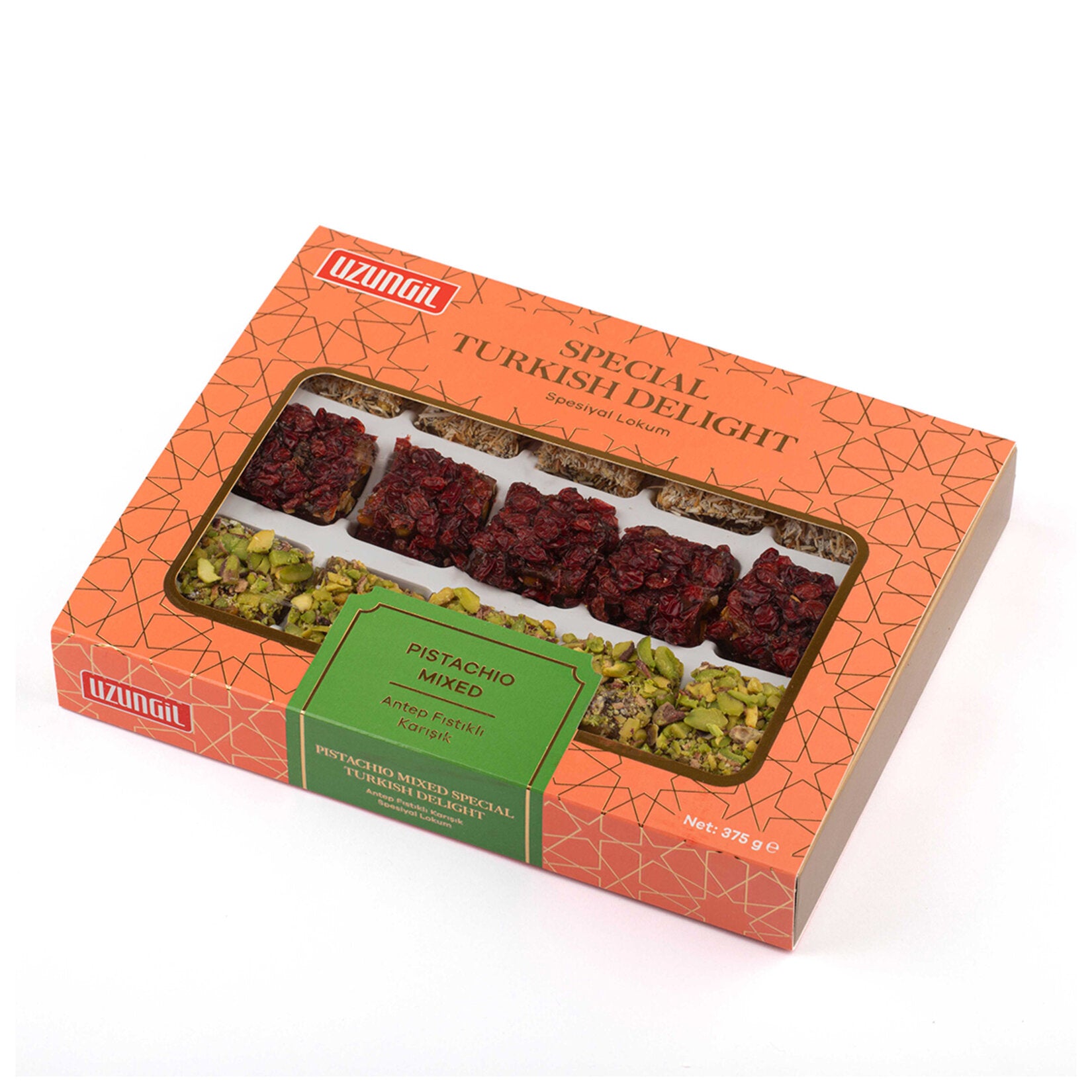 Experience the rich tradition of Turkish sweets with Uzungil Special Pistachio Mixed Turkish Delight.