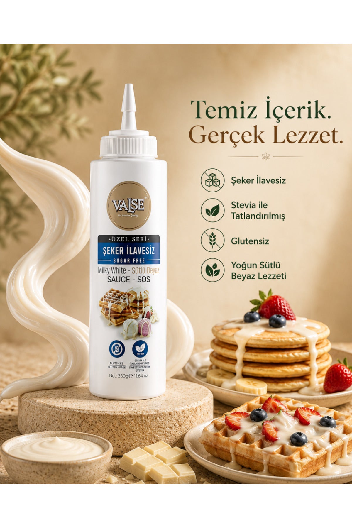 Valse No Sugar Added (Stevia) Milk White Sauce is a smooth and creamy dessert topping designed for those who want full flavor without added sugar.