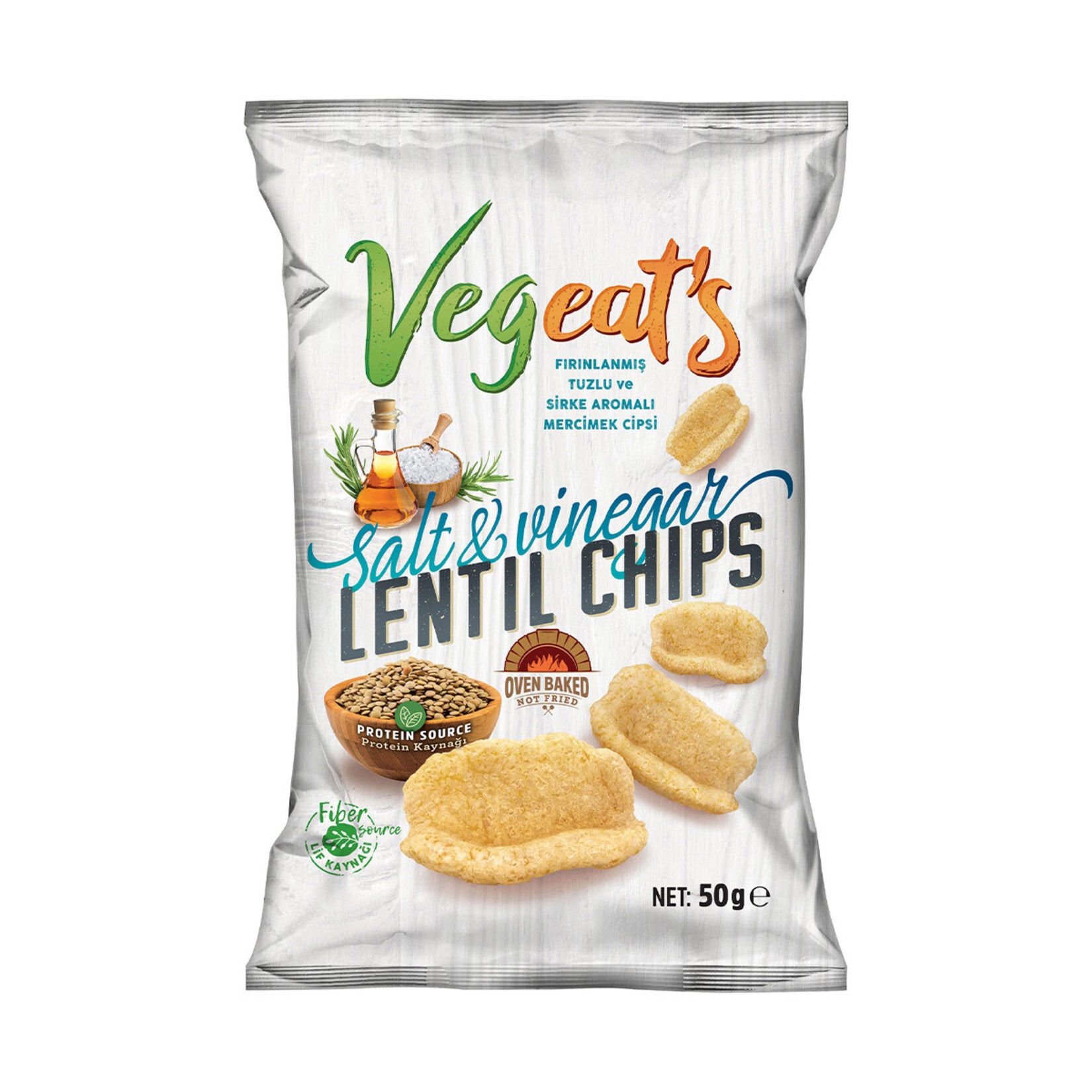 Vegeat's Salt and Vinegar Lentil Chips bring a bold, tangy twist to your snack time. Made with 37% l