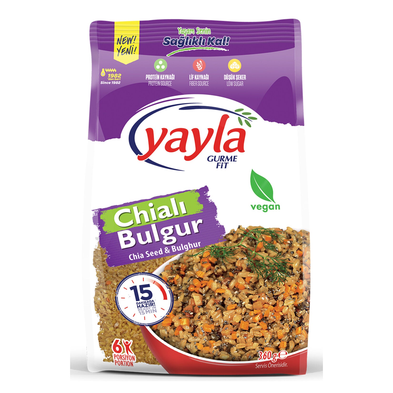 Yayla Gurme Fit Chia Bulgur blends wholesome bulgur with chia seeds, dried carrots, and onions for a flavorful and nutrient-rich meal base.