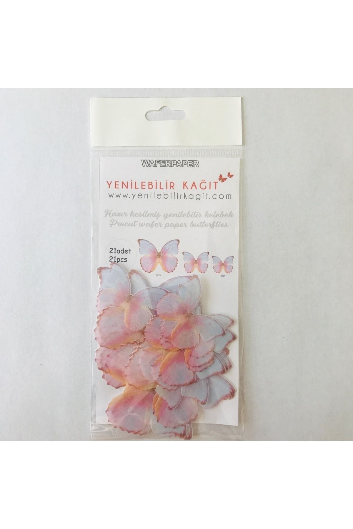Add a delicate and creative touch to your desserts with Yenilebilir Kagit Wafer Paper Pre-Cut Butterflies.