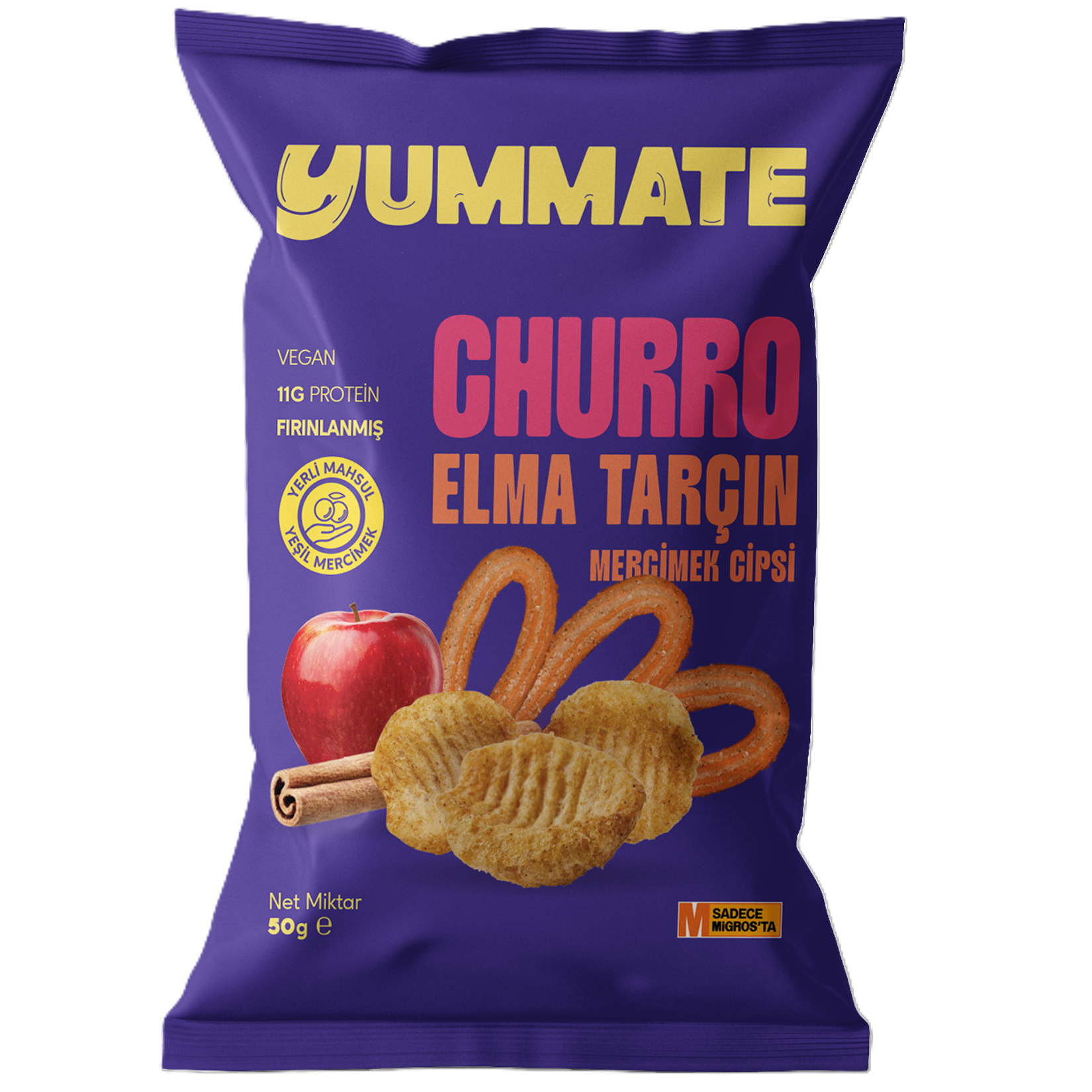 Yummate Apple Cinnamon Lentil Chips bring a naturally sweet and savory twist to your snack time.