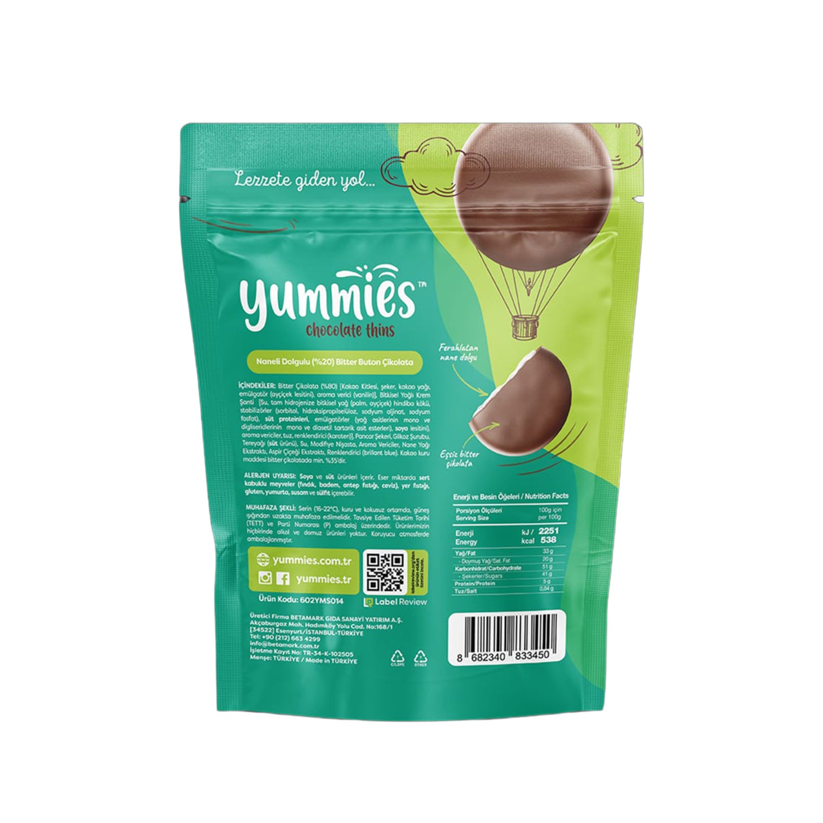 Yummies Mint Filled 20% Dark Chocolate Buttons bring a refreshing twist to rich dark chocolate.