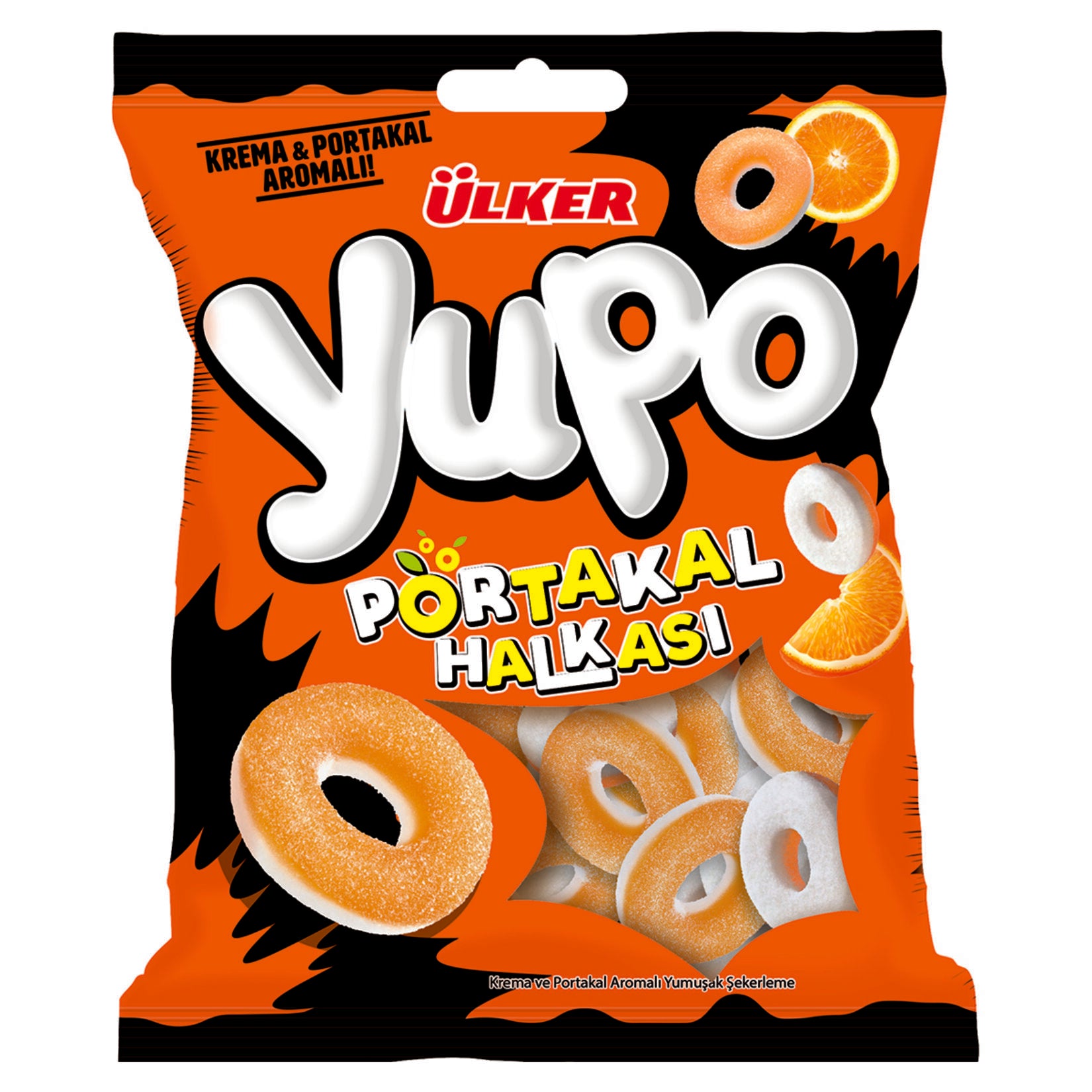 Yupo Orange Jelly Ring Candy brings a burst of fruity fun to your snack time.