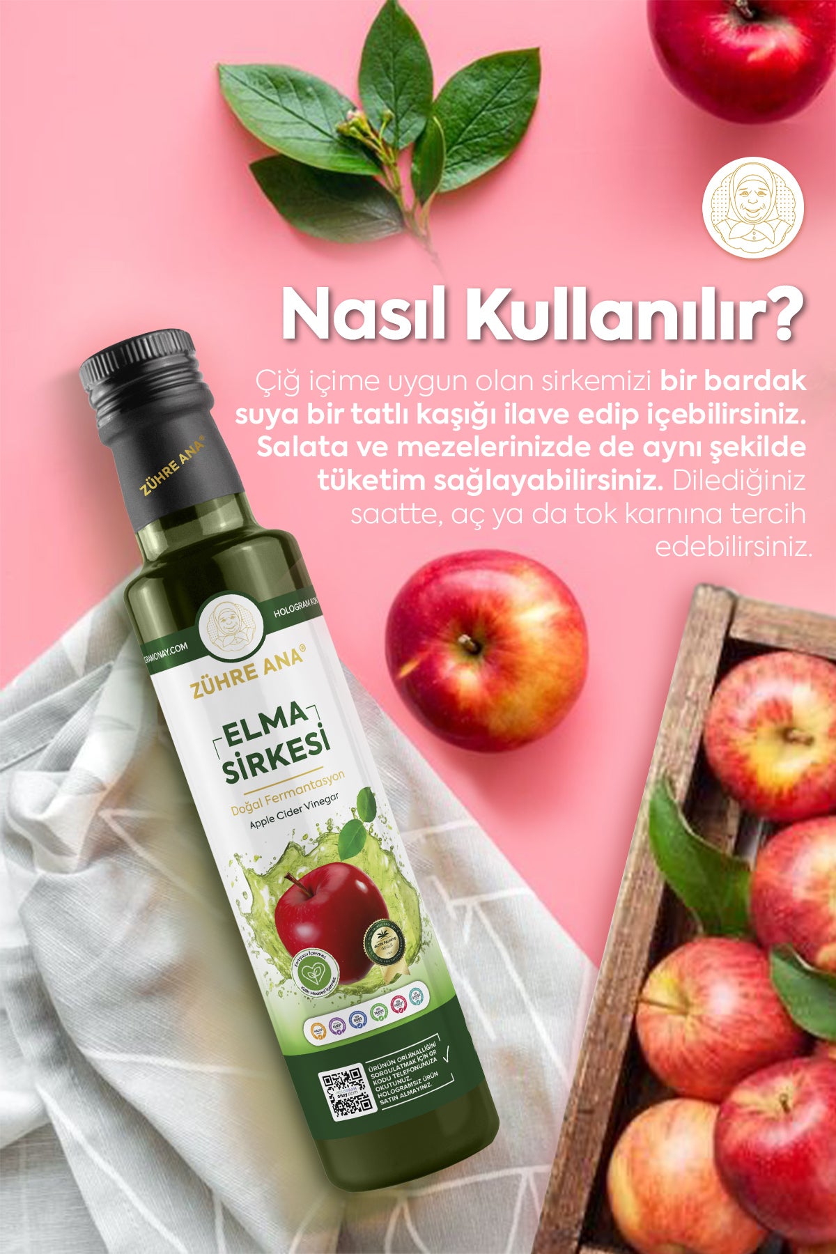 Zuhre Ana Apple Cider Vinegar Natural Fermentation is produced in Türkiye using traditional, time-honored methods.