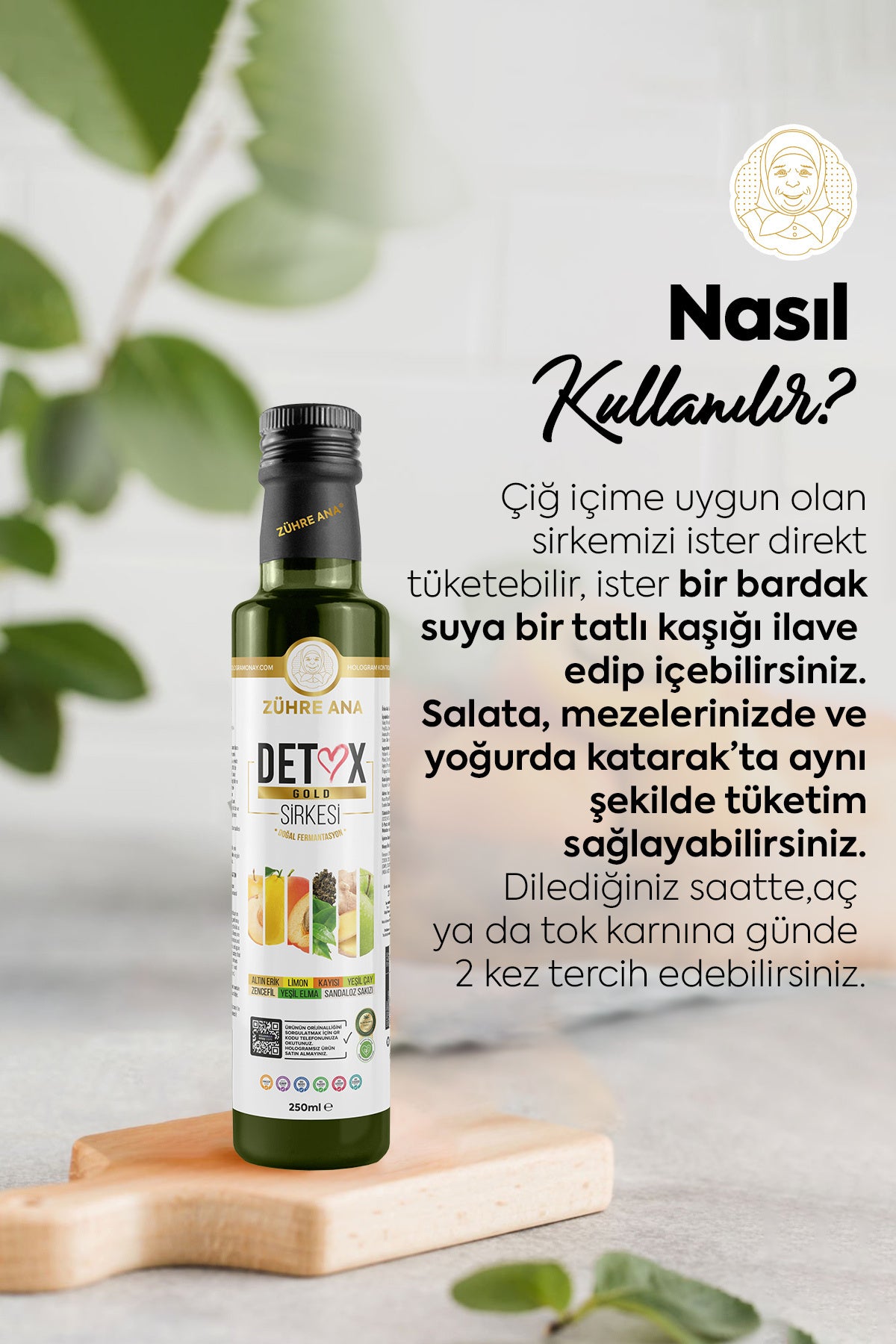 Zühre Ana Detox Gold Vinegar is traditionally crafted through natural fermentation, combining a rich blend of fruits, botanicals, and herbal vinegars.