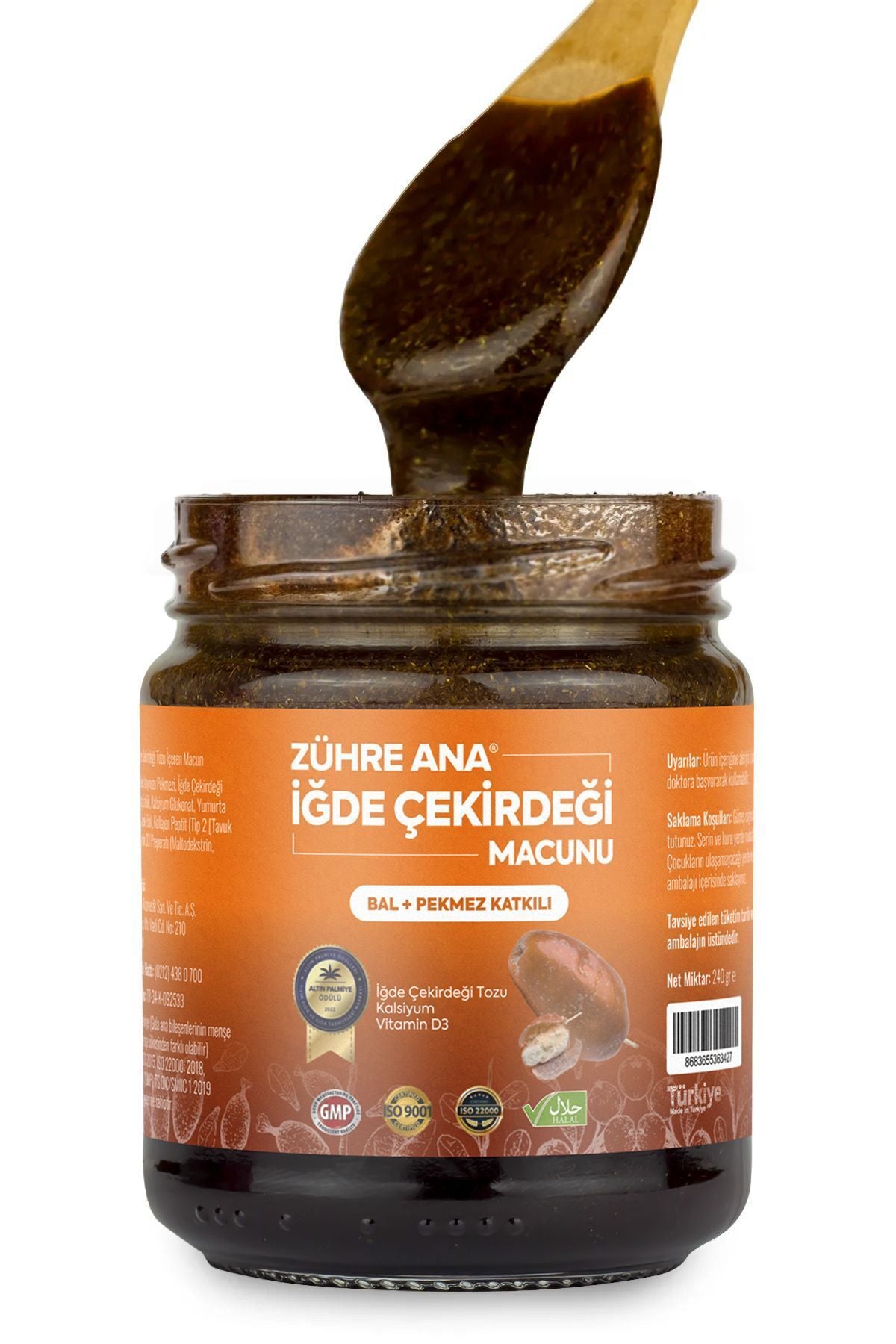 Zuhre Ana Igde Seed Paste is a traditional herbal blend crafted with carefully selected ingredients such as carob molasses, 32% igde (oleaster) seed powder, flower honey, collagen peptides (Type 2, chicken sourced), calcium gluconate, eggshell powder, fra