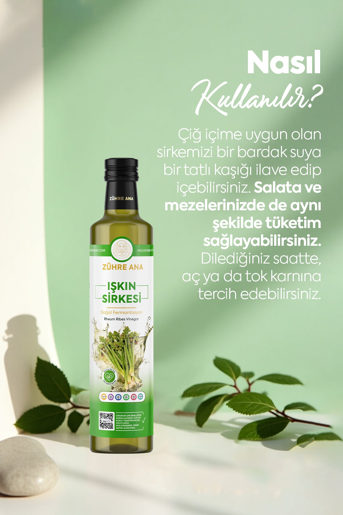 Zuhre Ana Iskin Vinegar is a traditionally crafted vinegar made from Iskin root (Rheum ribes), a unique wild plant native to Türkiye.