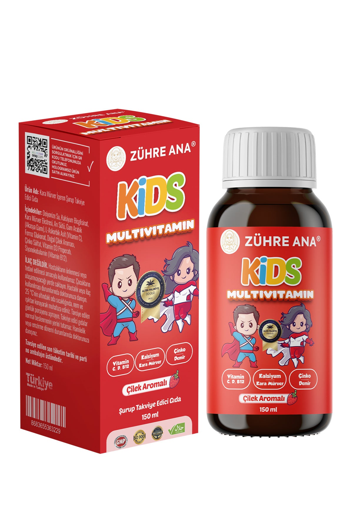 Zuhre Ana Kids Multivitamin Syrup Strawberry 150 ml is a liquid multivitamin formula designed to help support children's daily nutritional needs.