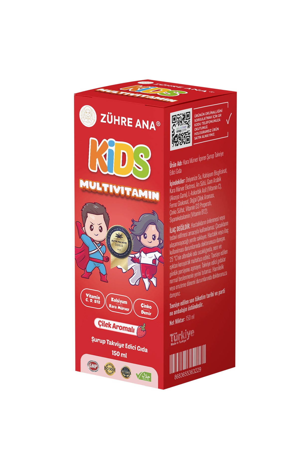 Zuhre Ana Kids Multivitamin Syrup Strawberry 150 ml is a liquid multivitamin formula designed to help support children's daily nutritional needs.