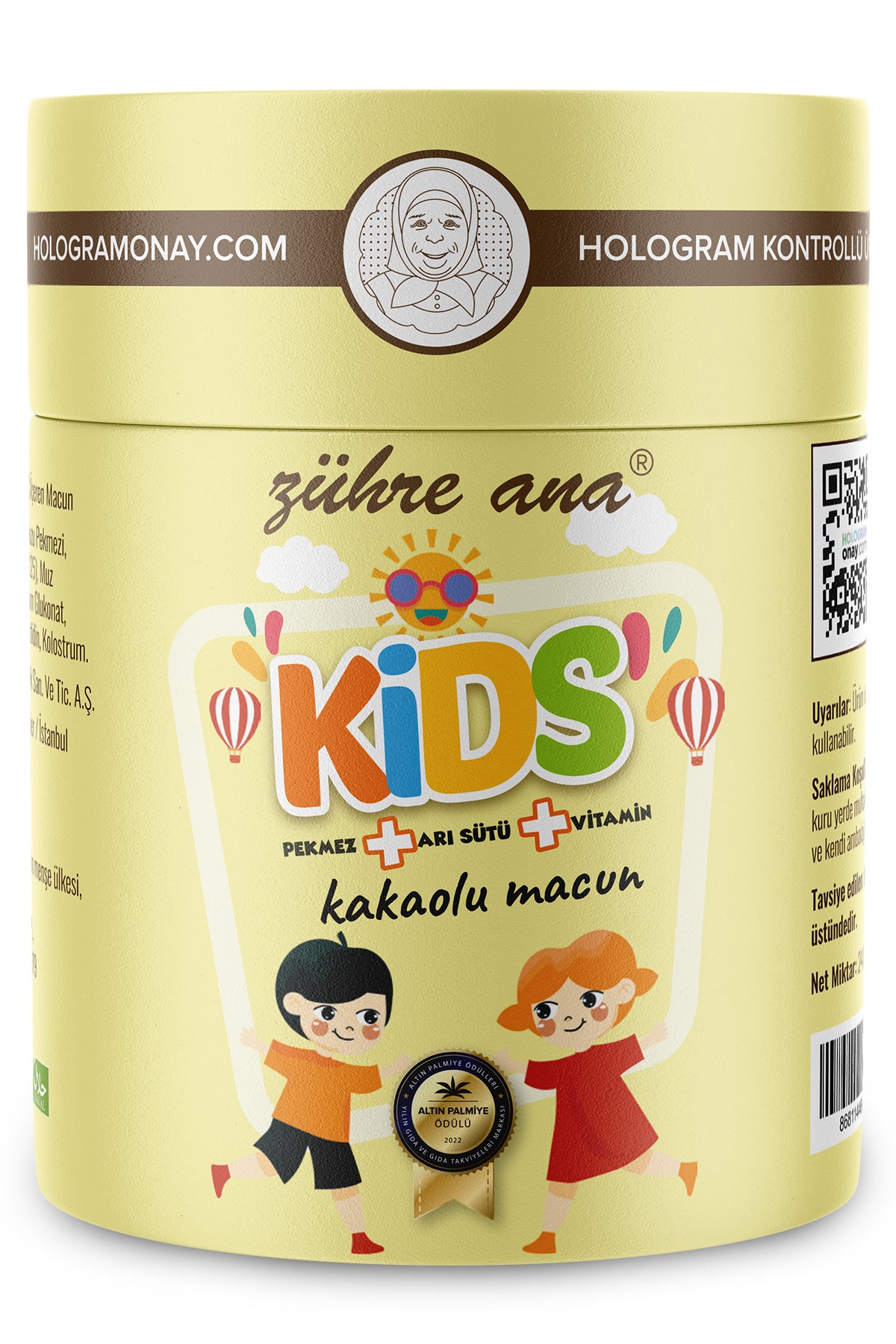 Zuhre Ana Kids Royal Jelly Molasses Honey and Vitamin Cacao Paste is a specially crafted herbal-style spread designed for children.